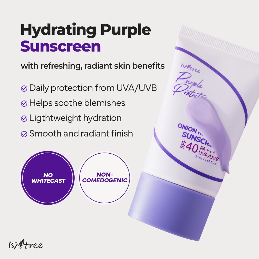 Teinte violette douce ISNTREE Onion Newpair Sunscreen pour un fini lumineux