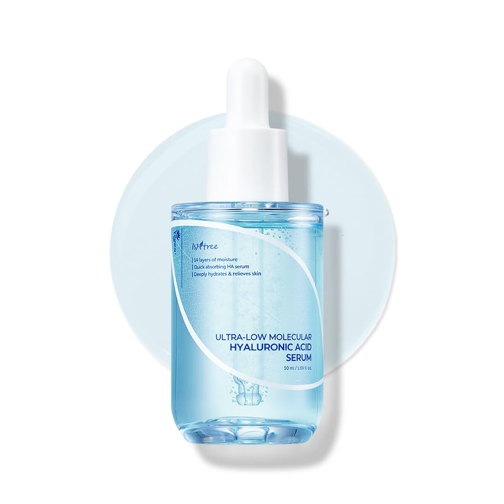 IsNtree sérum acide hyaluronique molécule ultra-bas, flacon élégant et hydratation ciblée