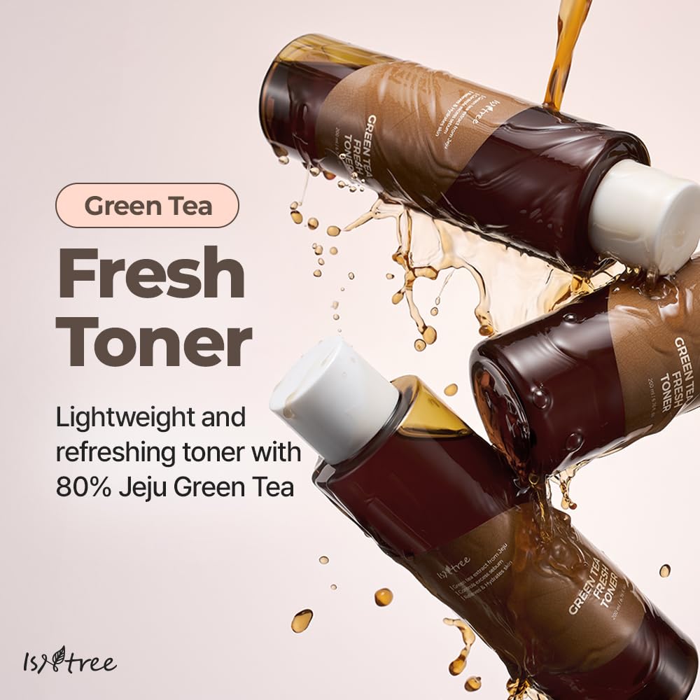 IsNtree Toner Frais au Thé Vert Emballage, présentation élégante et utilisation facile.