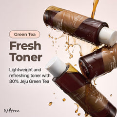IsNtree Toner Frais au Thé Vert Emballage, présentation élégante et utilisation facile.