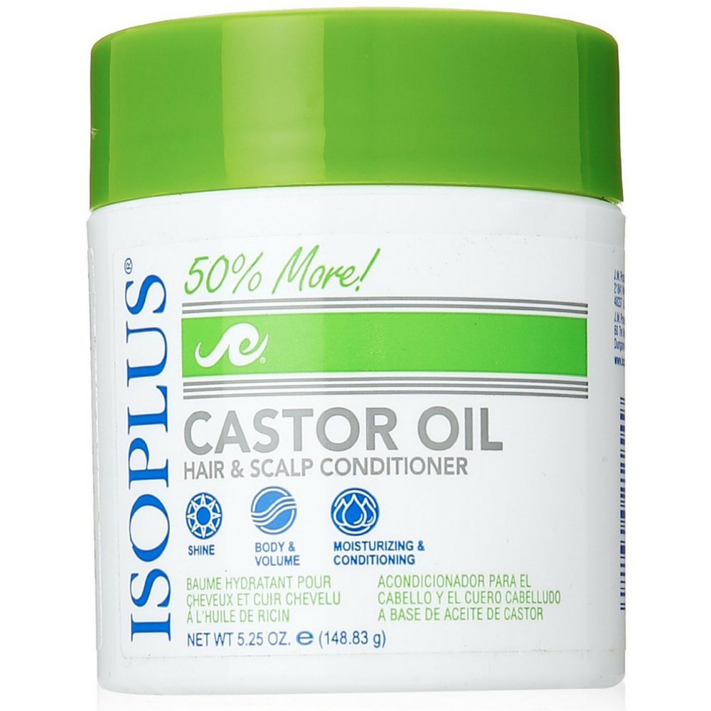 Isoplus bouteille de conditionneur à l'huile de ricin pour cheveux nourris et protégés.