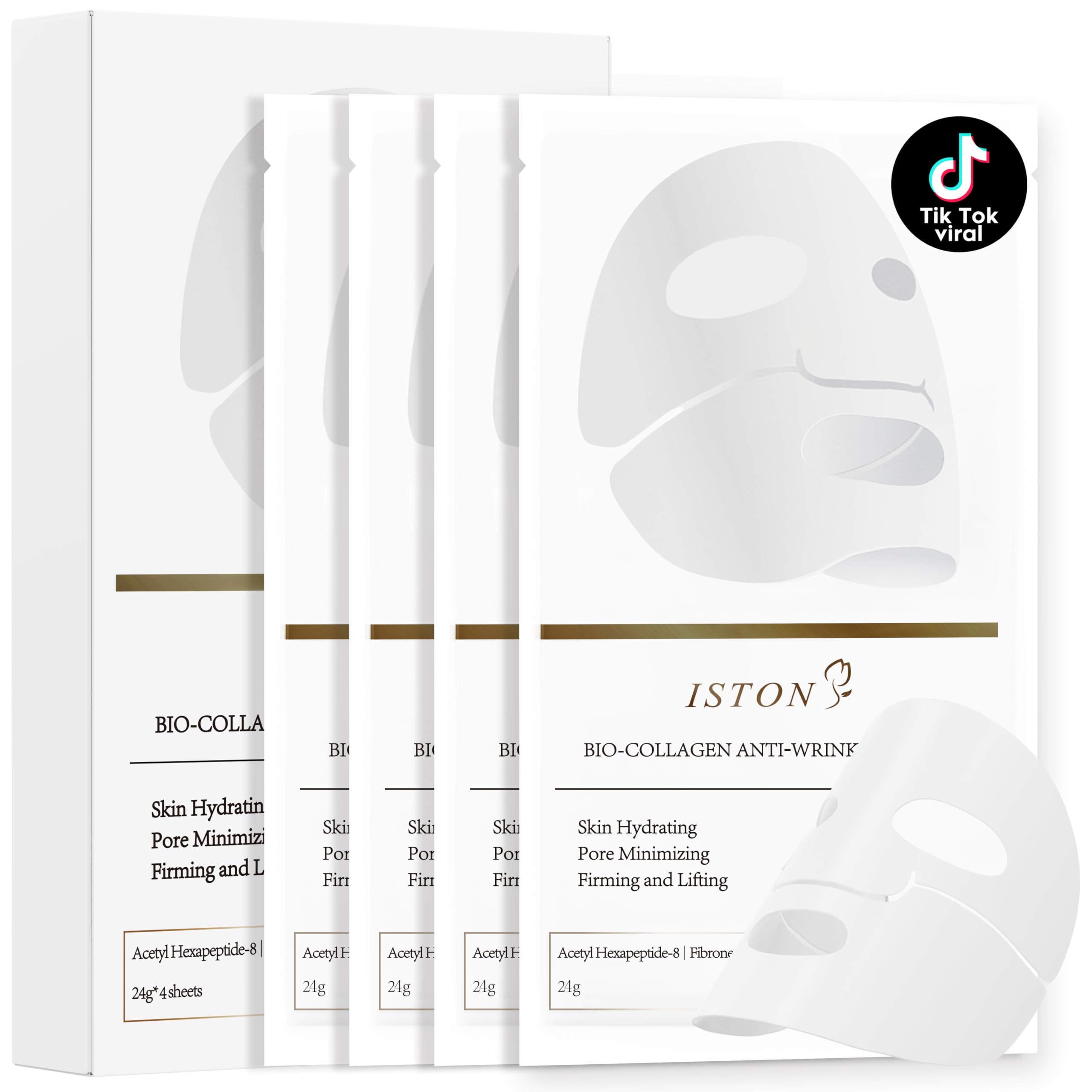 Masque collagène ISTON visage – avant-après, peau plus ferme et lumineuse.