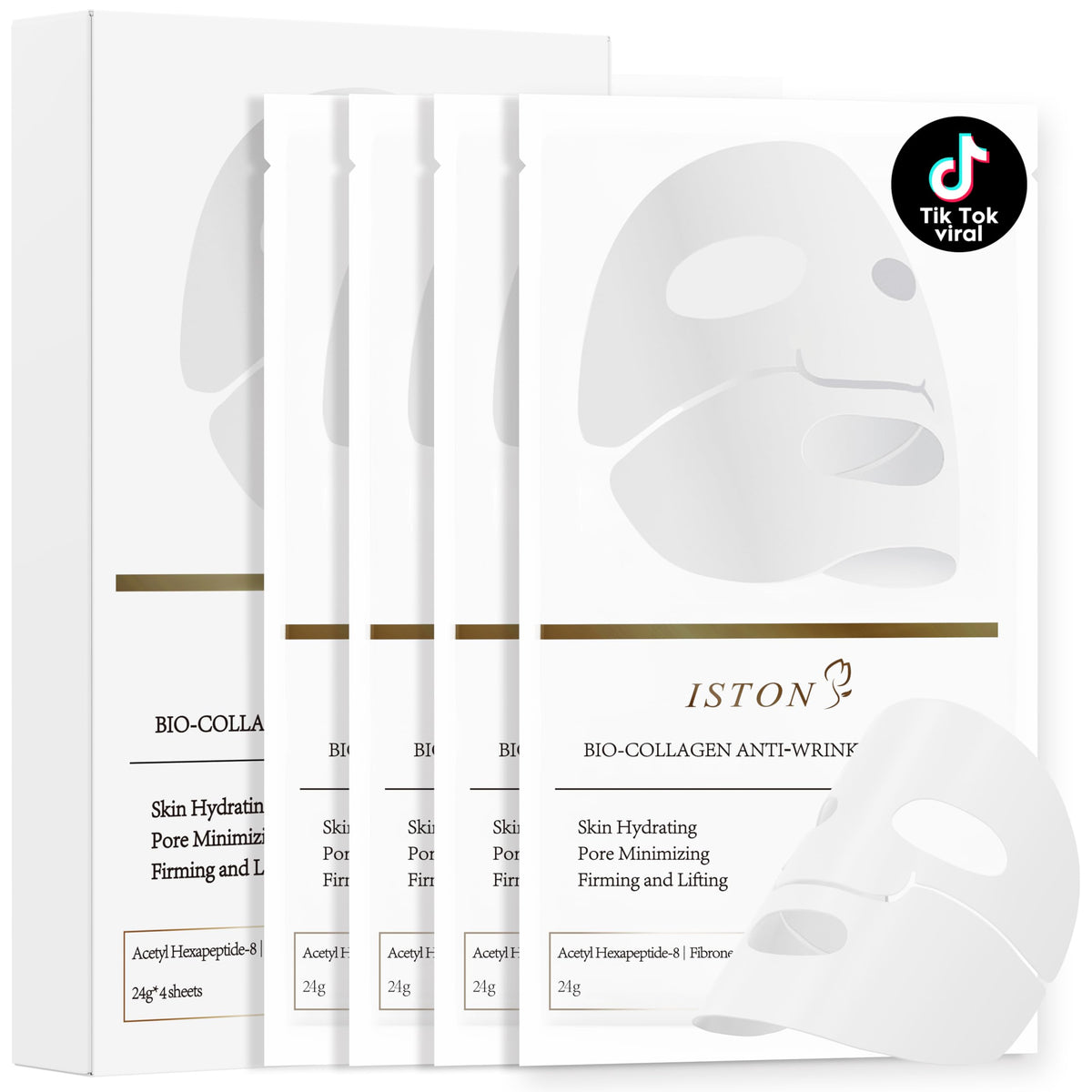 Masque collagène ISTON visage – avant-après, peau plus ferme et lumineuse.