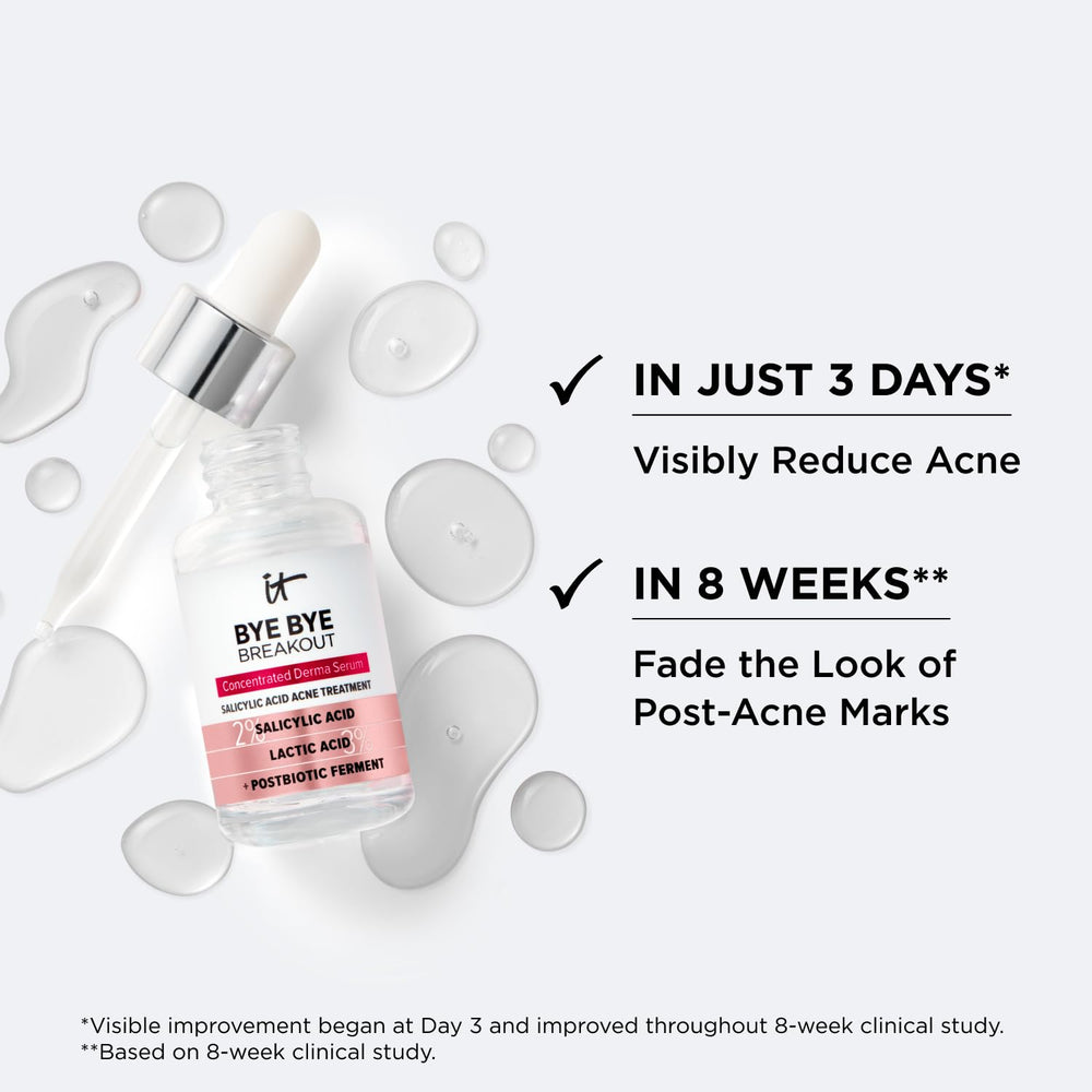 IT Cosmetics Bye Bye Breakout Serum exfoliation lactique pour peau lumineuse.