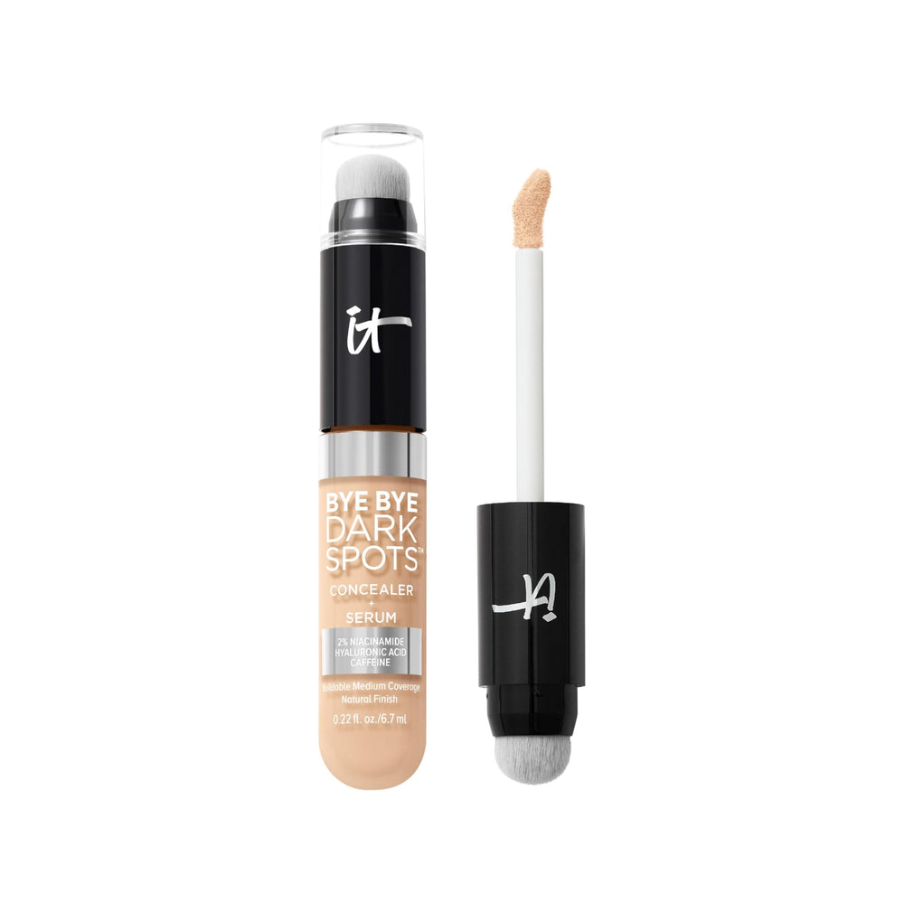 IT Cosmetics Bye Bye Dark Spots Correcteur + Sérum avec applicateur duo intégré pour précision.