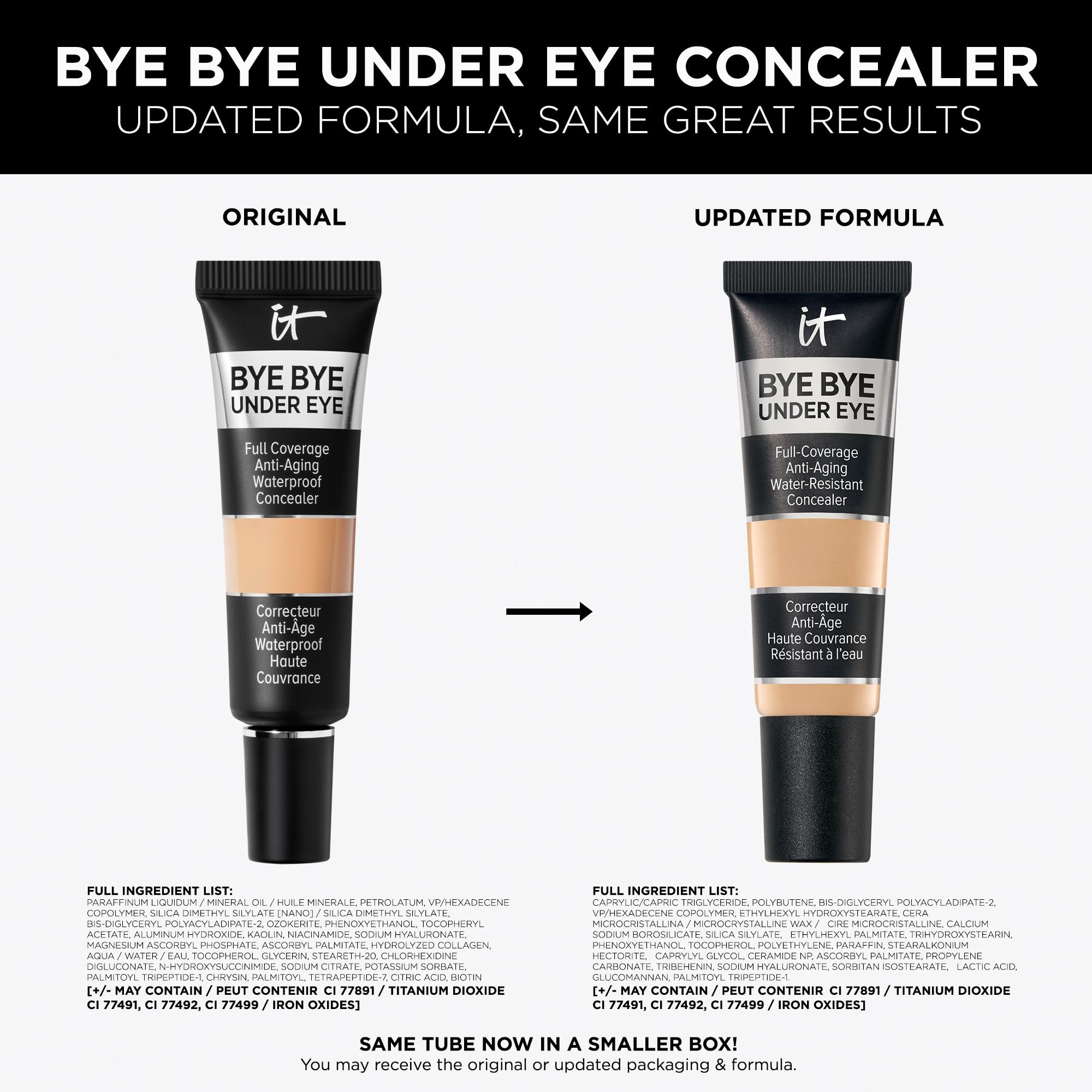 IT Cosmetics Bye Bye Under Eye Concealer, fini naturel utilisable seul ou sur le maquillage.