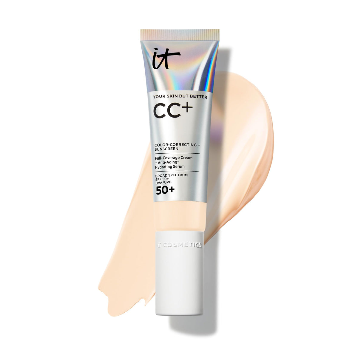 IT Cosmetics CC+ Cream Fair Warm – flacon pompe avec teinte naturelle et couvrance modulable