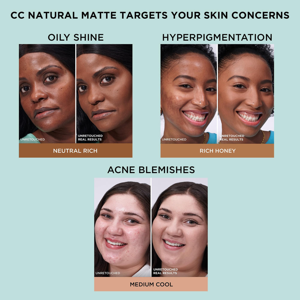 IT Cosmetics CC+ Natural Matte – Contrôle de brillance longue durée pour peaux mixtes et grasses.