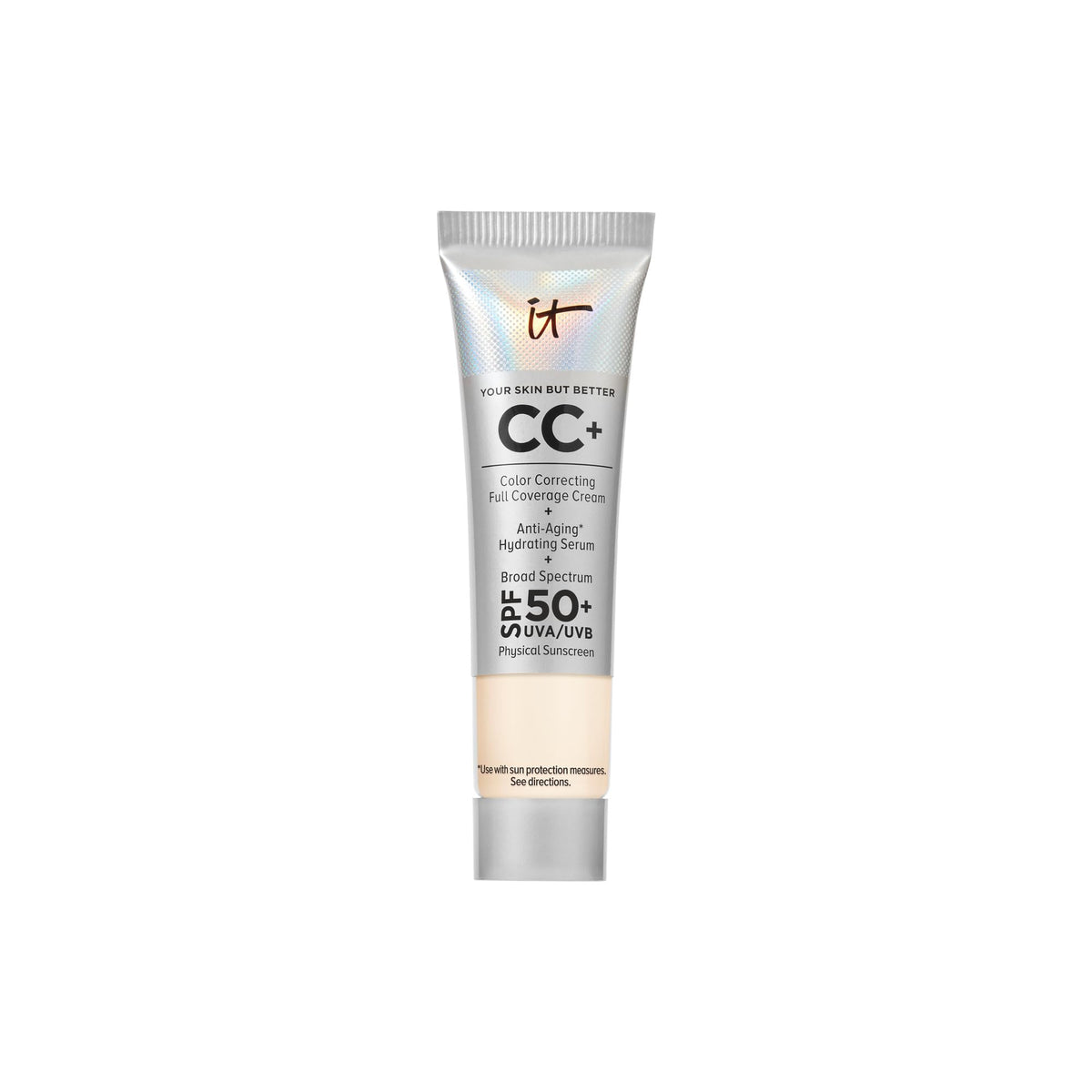 IT Cosmetics CC+ Travel – flacon élégant pour peau hydratée et unifiée.