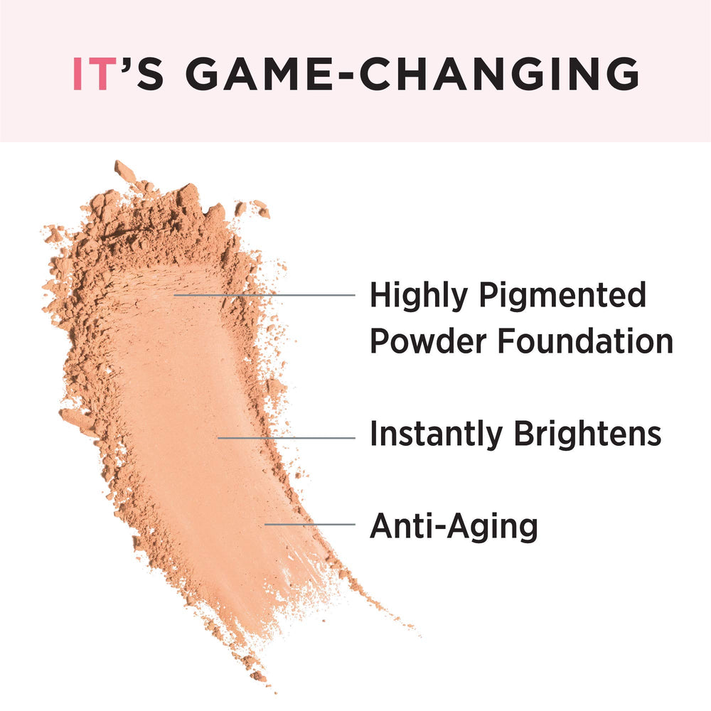 It Cosmetics Celebration Foundation Illumination teinte tan, teint homogène et doré.
