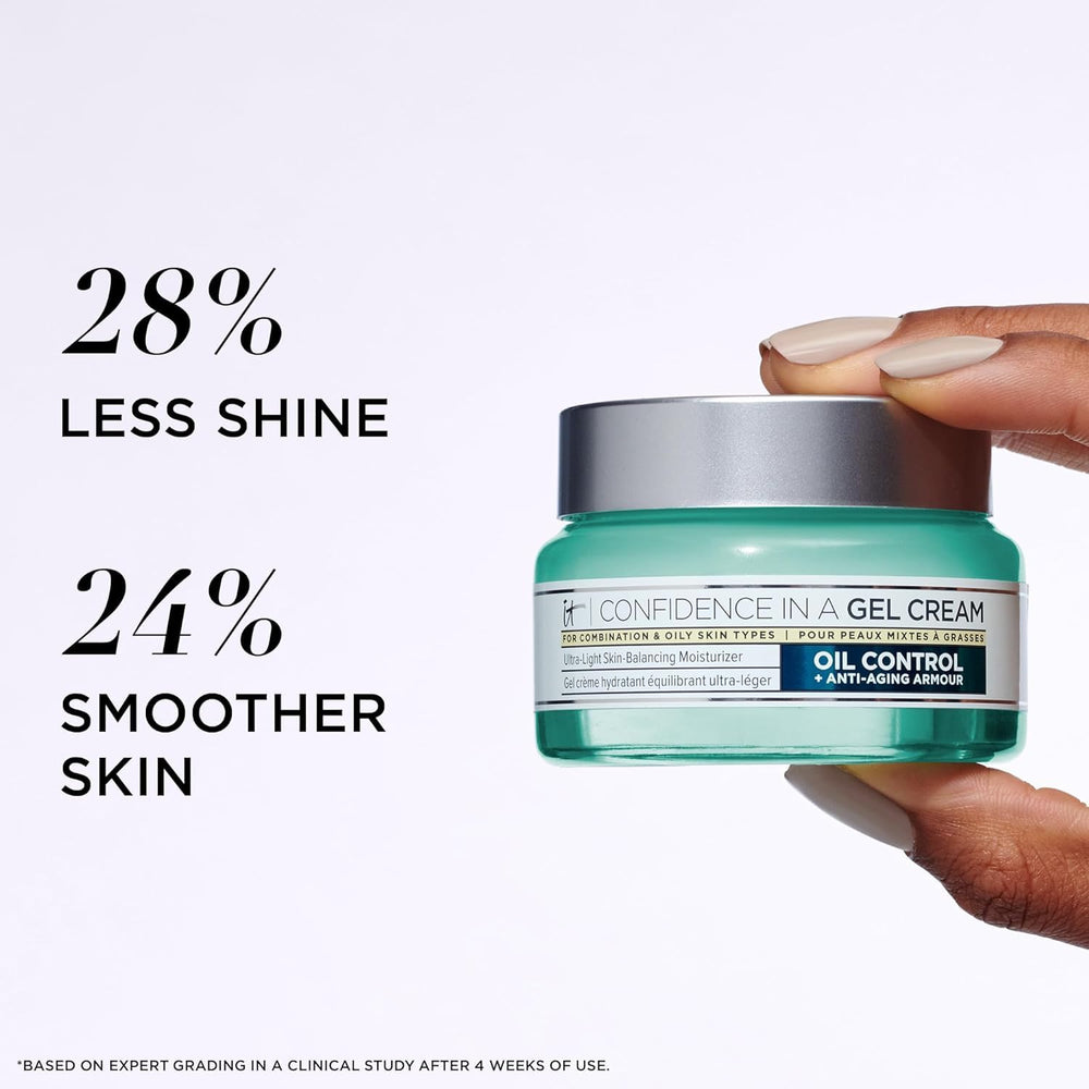IT Cosmetics Gel-Crème – Application matin pour peau nette et prête.