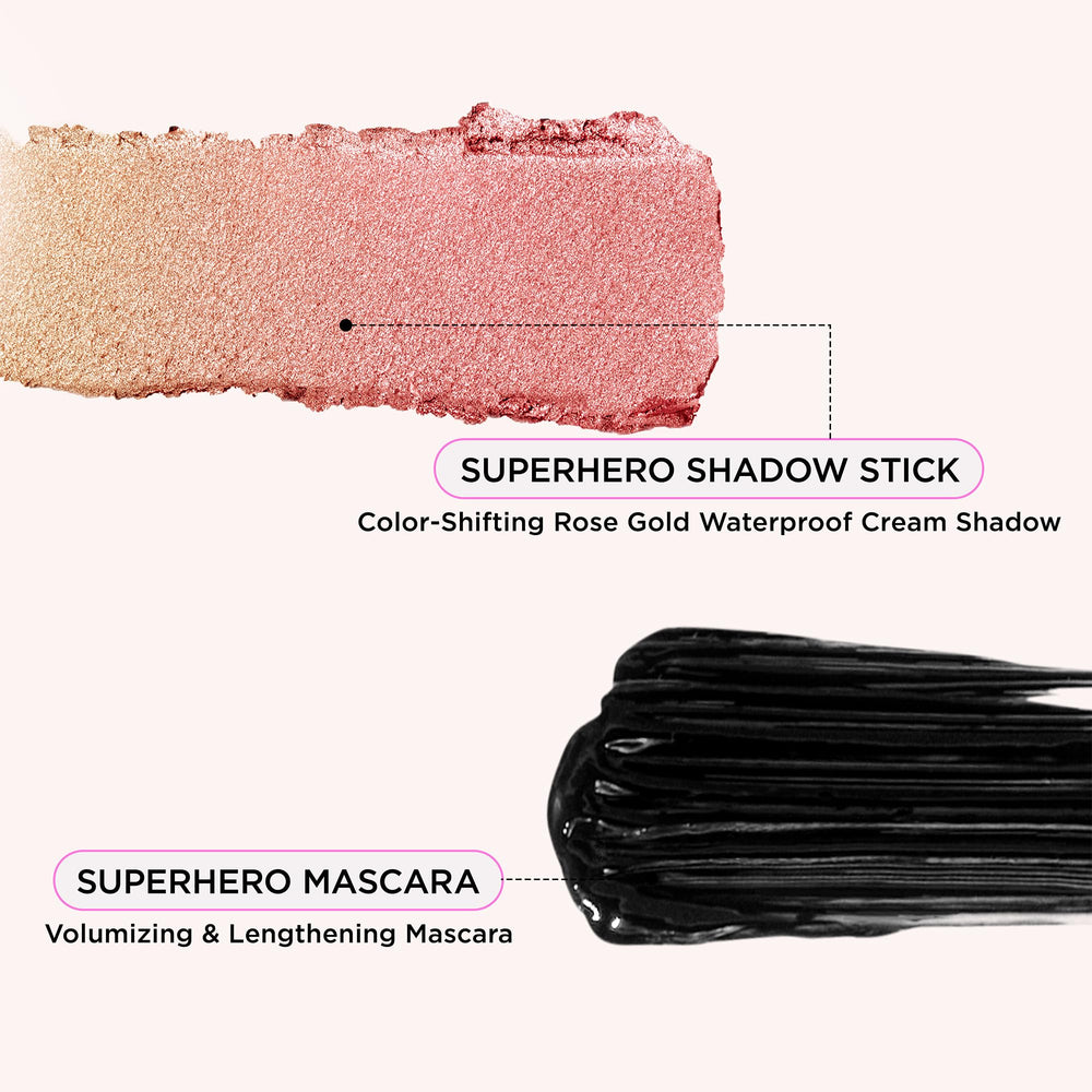 Shadow Stick applied on eyelids to create defined, luminous lids with rose gold sheen.