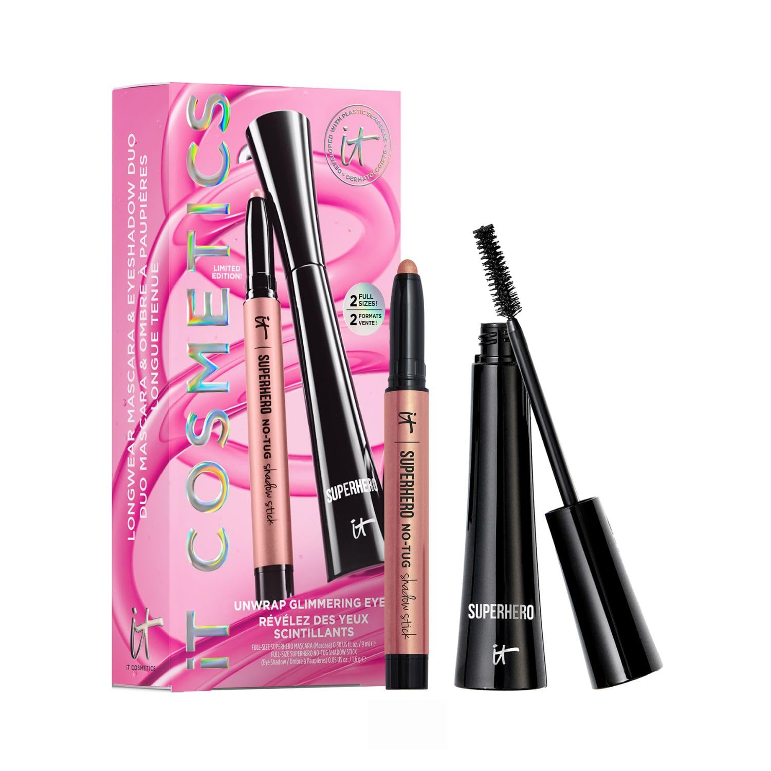 IT Cosmetics Glimmering Rose Shadow Stick in iridescent rose gold for a wearable eye glow.