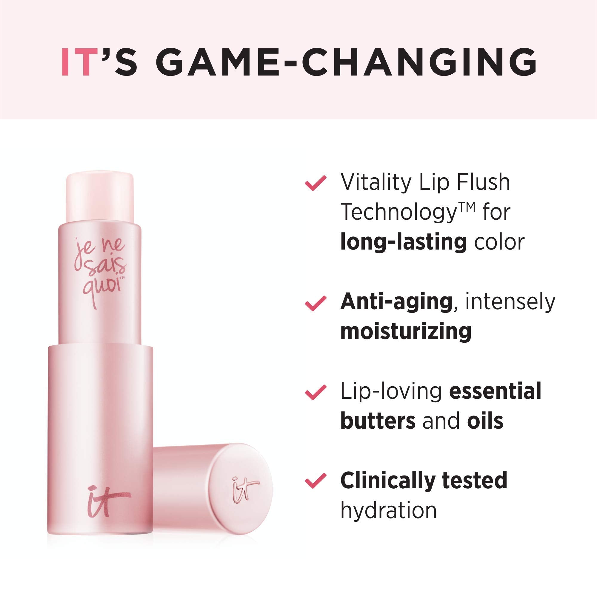 IT Cosmetics Je Ne Sais Quoi Lip Treatment, texture soyeuse pour lèvres douces.