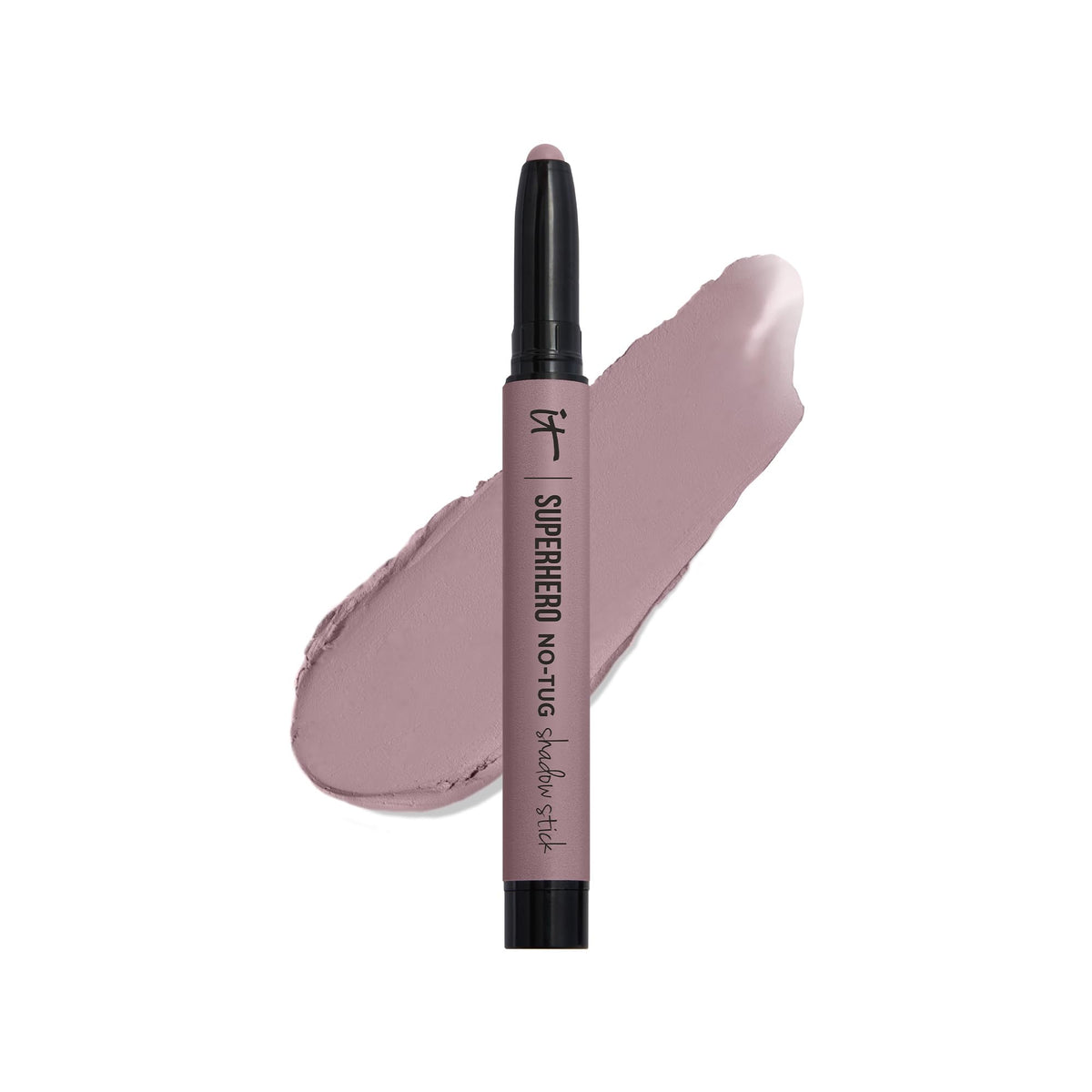 It Cosmetics Superhero No-Tug Stick mauve en application pour une couleur précise et durable