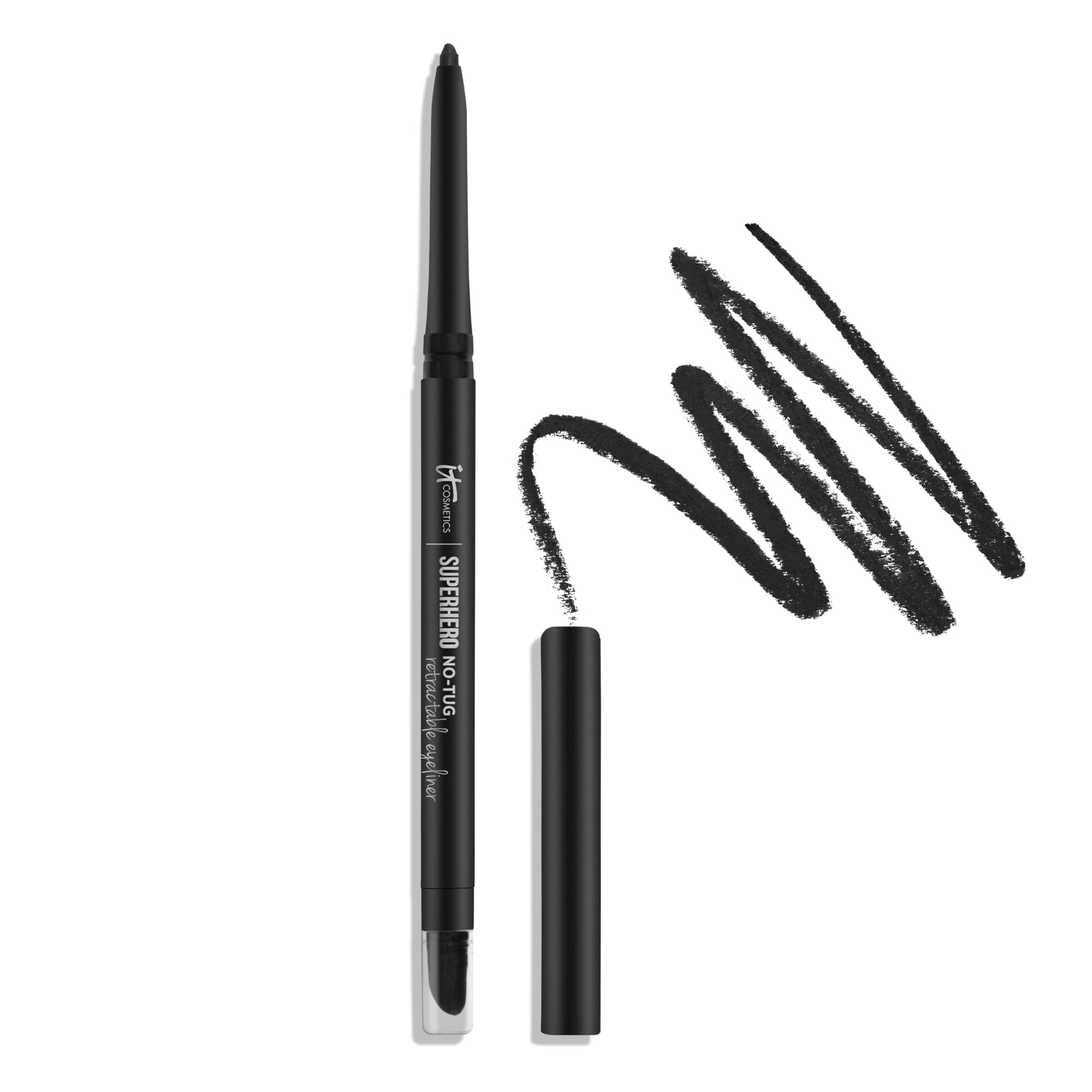 IT Cosmetics Superhero Crayon Automatique Sans Traction Noir, glisse douce pour application précise.