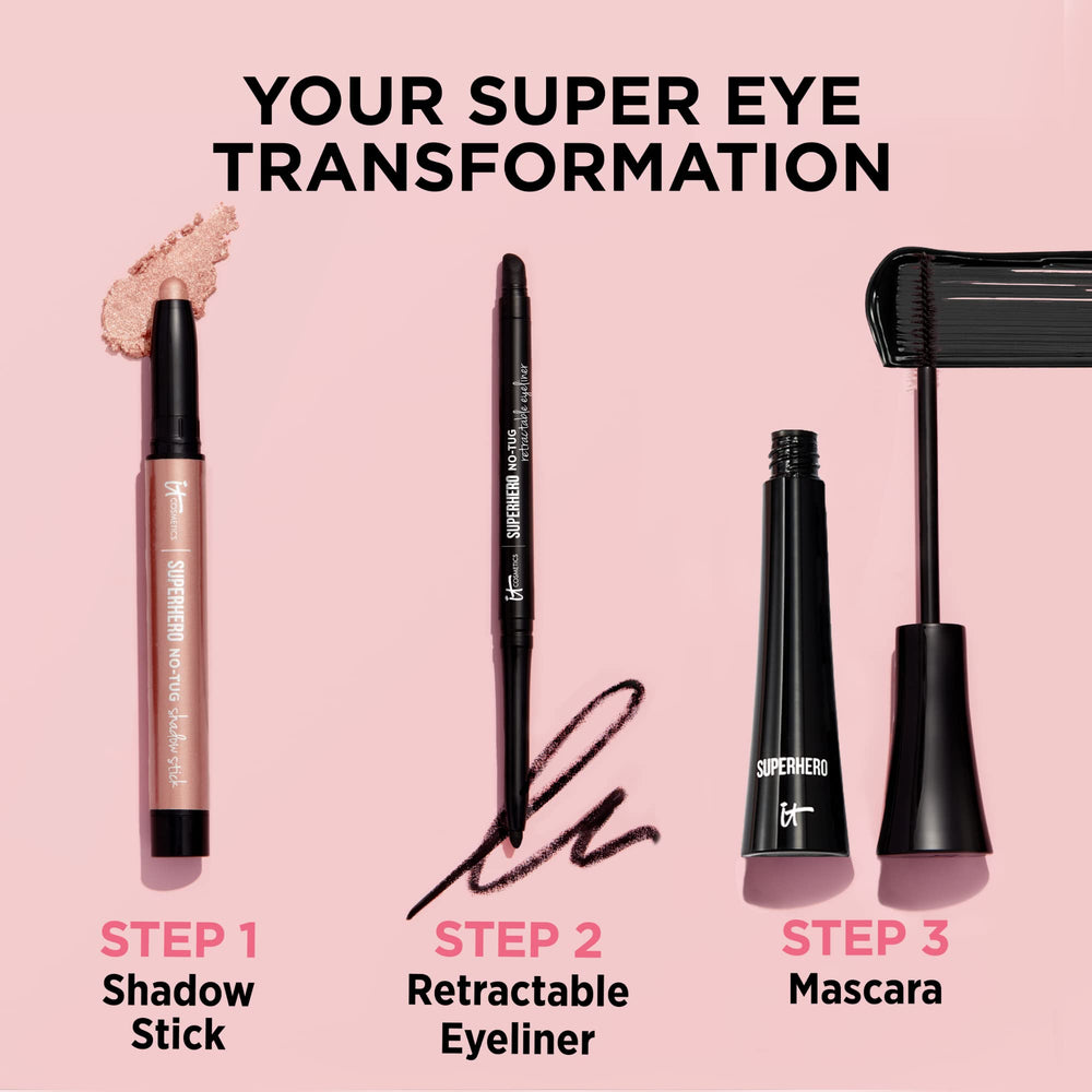 IT Cosmetics Superhero Crayon Automatique Sans Traction Noir, application rapide et sans effort.