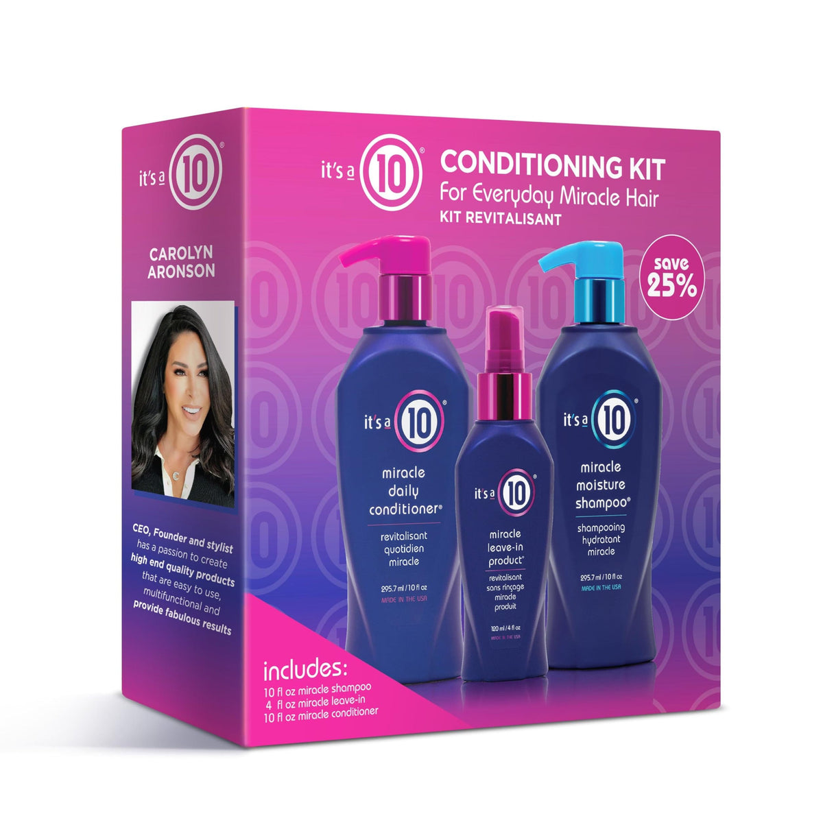 Ensemble Miracle d'It's a 10 Haircare, cheveux faciles à coiffer après lavage.