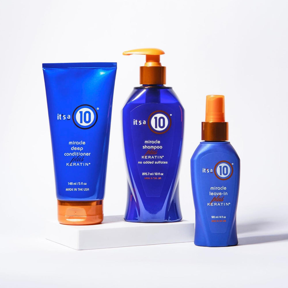 It's a 10 Haircare Miracle Leave-In Plus Keratin, aperçu avant/après montrant une meilleure maniabilité.