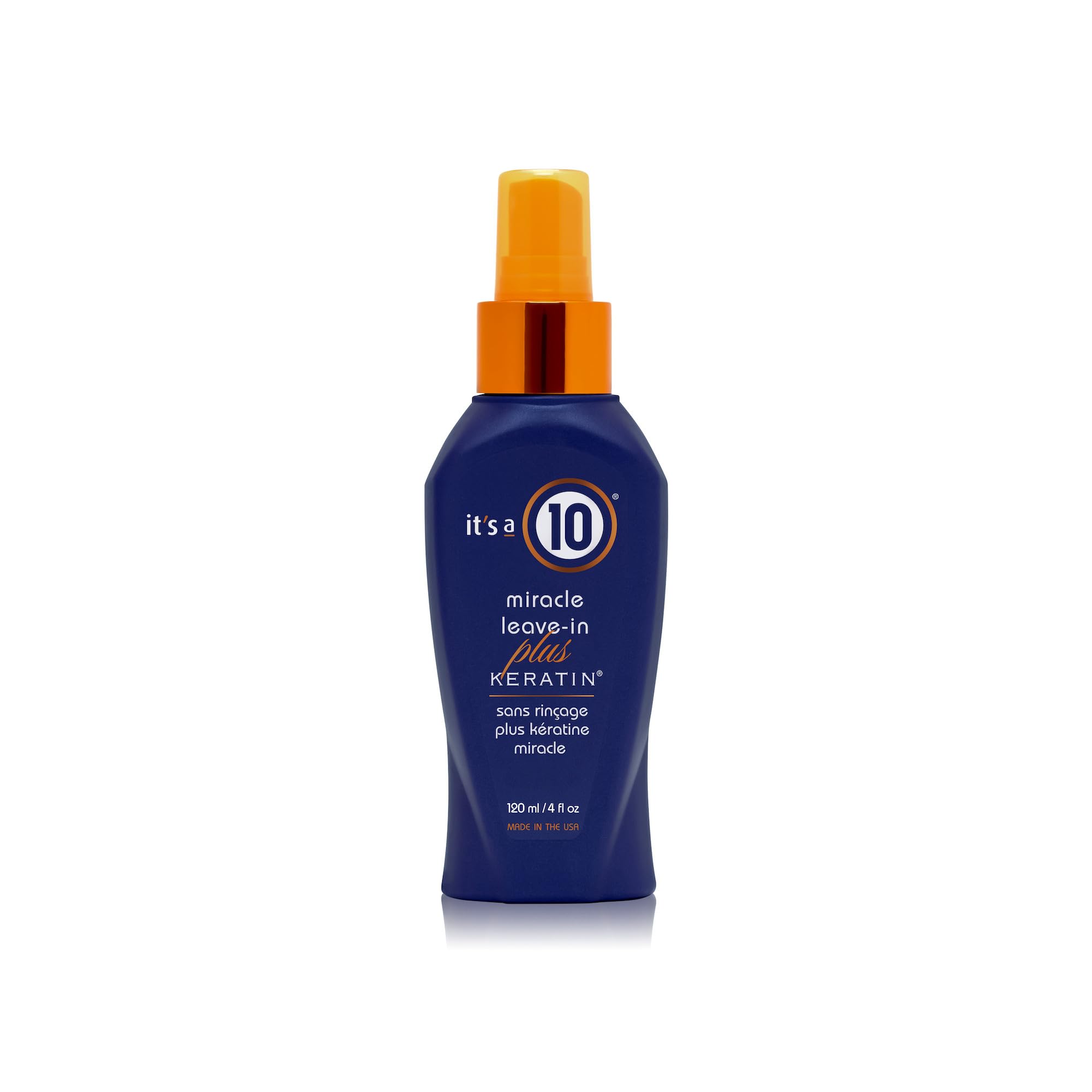 It's a 10 Haircare Miracle Leave-In Plus Keratin, bouteille avec pompe pour une application précise et pratique.