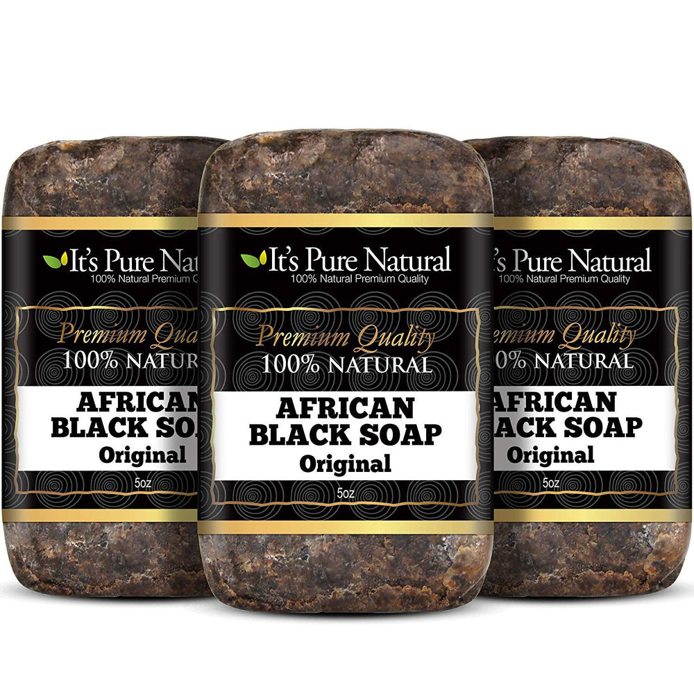 Savon noir It's Pure Natural, pack de 3 barres pour visage et corps.