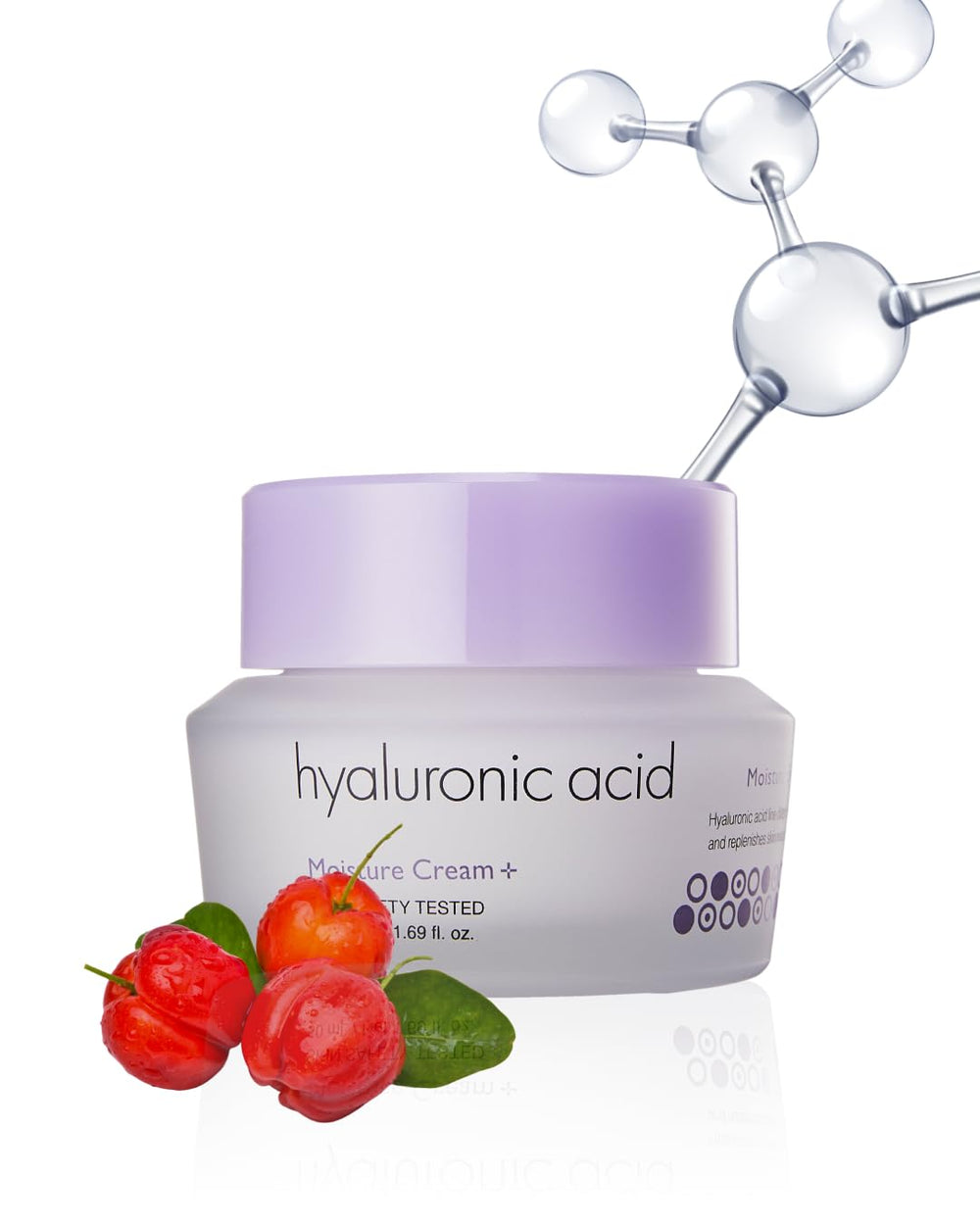 Its Skin Crème Hyaluronique: bouteille montrant l'emballage et l'hydratation durable.