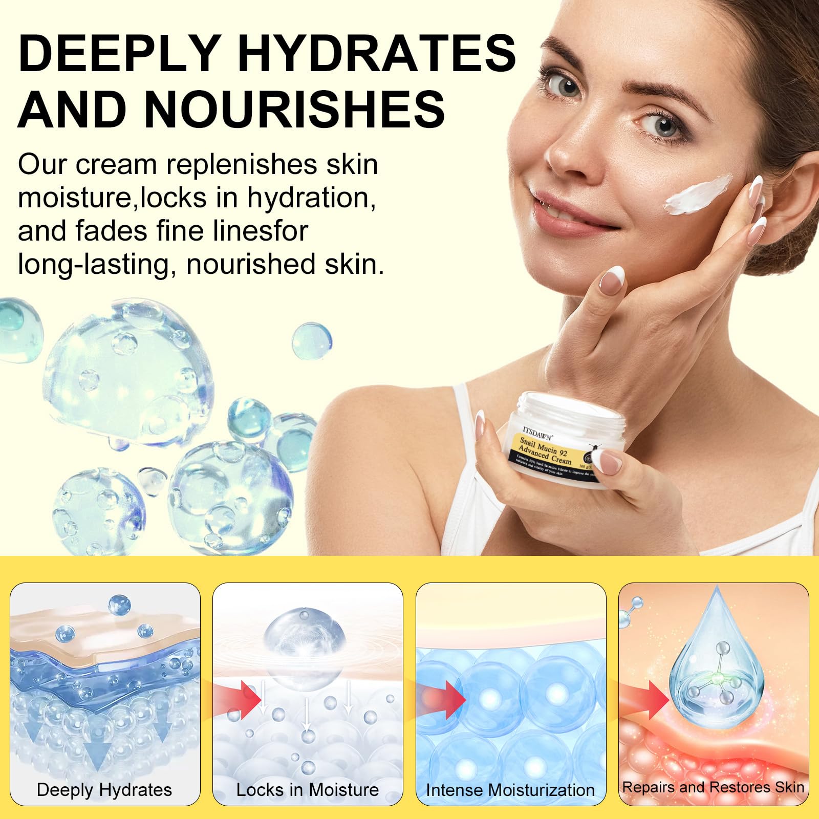 ITSDAWN Crème Mucin 92% – pompe pratique pour dosage précis.