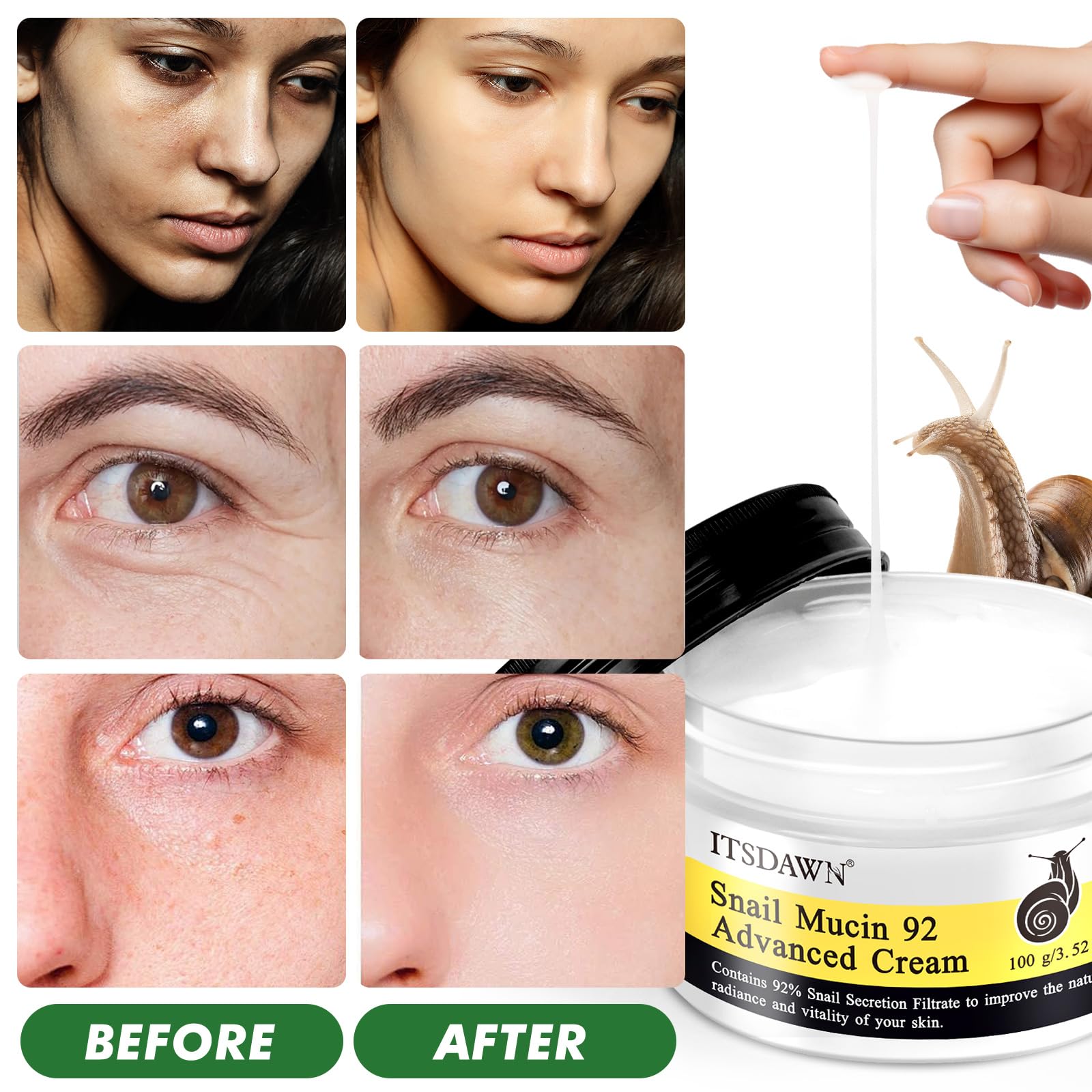 ITSDAWN Texture Crème Visage Escargot 92% – texture riche qui s'absorbe sans lourdeur.
