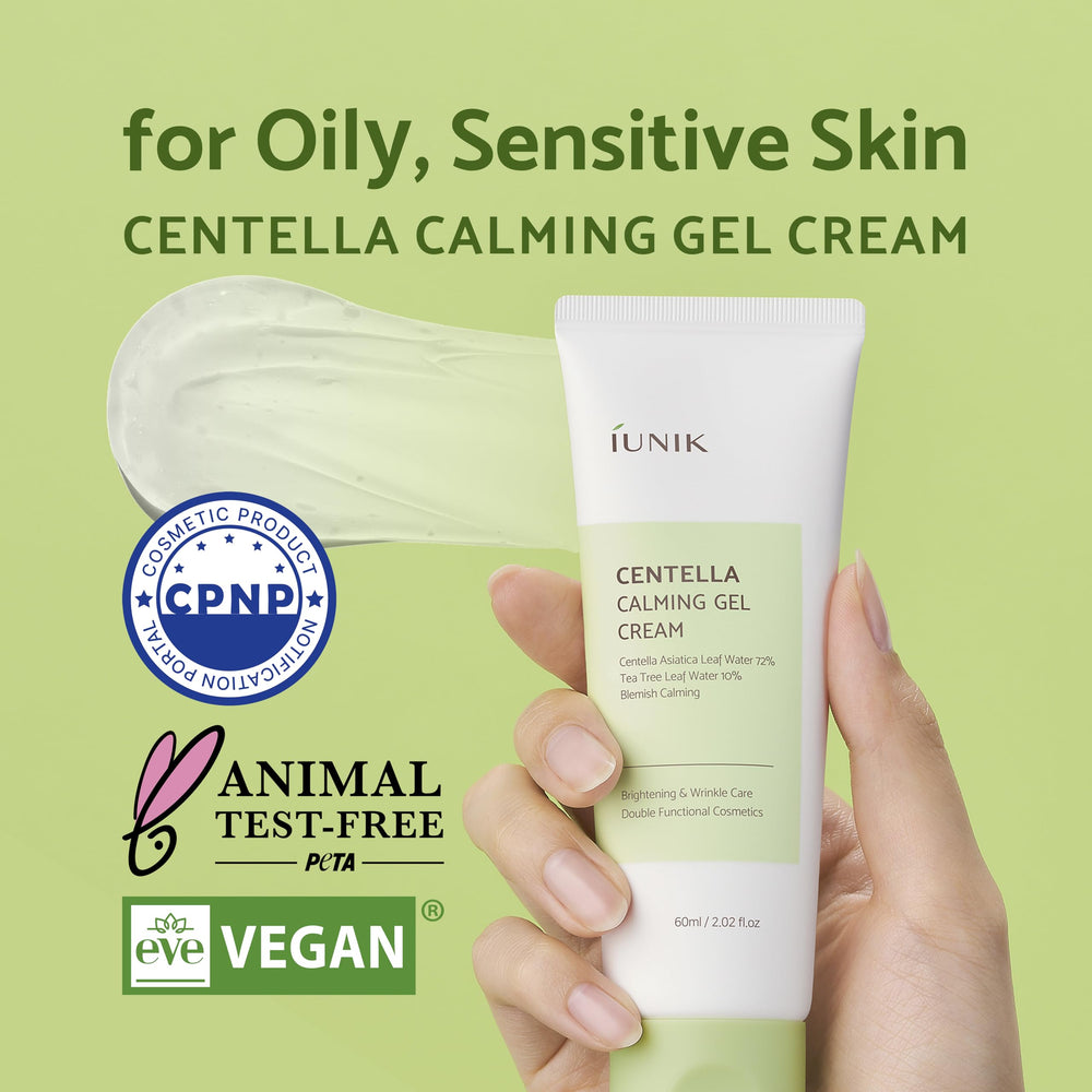 IUNIK Centella 70% Gel-Crème, absorption rapide sans résidu gras.