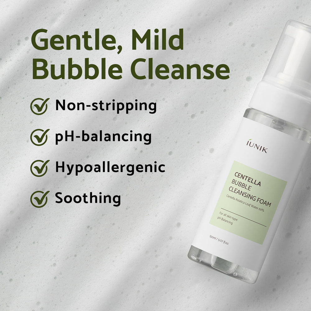 IUNIK Centella Bubble extrait-arbre-a-the – nettoyage sans dessécher la peau.