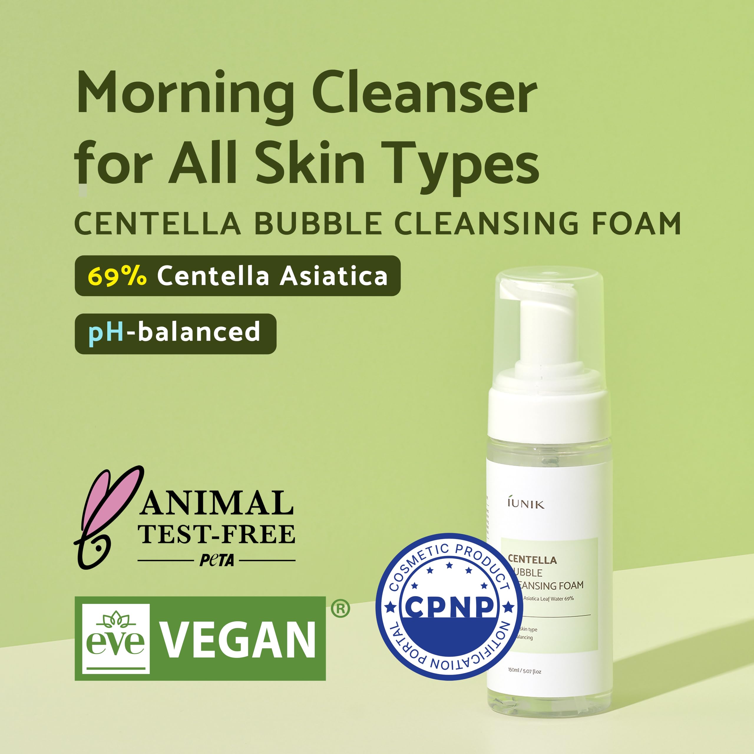 IUNIK Centella Bubble texture-cremeuse – massage apaisant et hydratant.