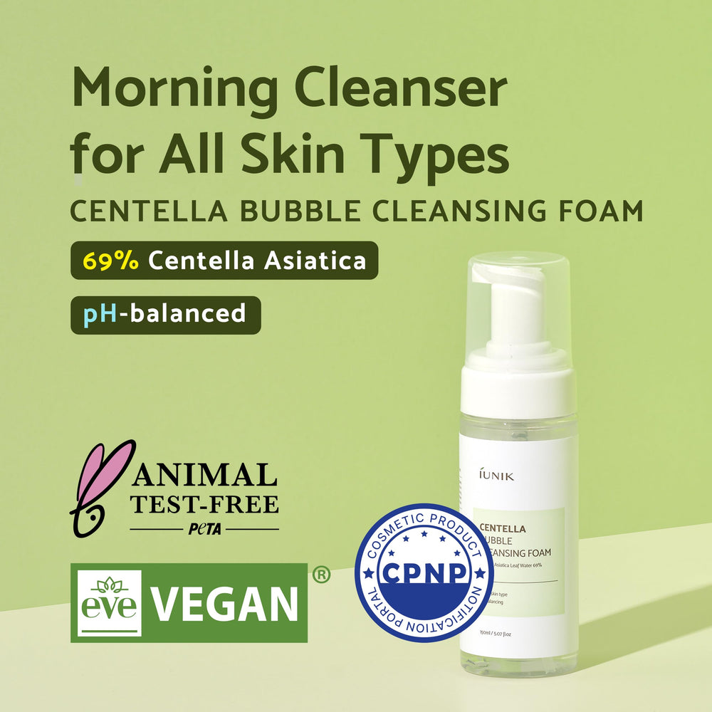 IUNIK Centella Bubble texture-cremeuse – massage apaisant et hydratant.