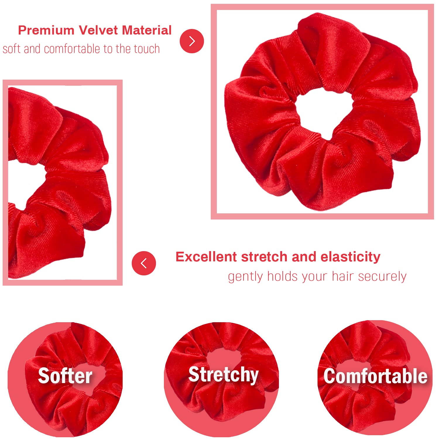 IVARYSS bande elastique cheveux rouge velours avec maintien doux.