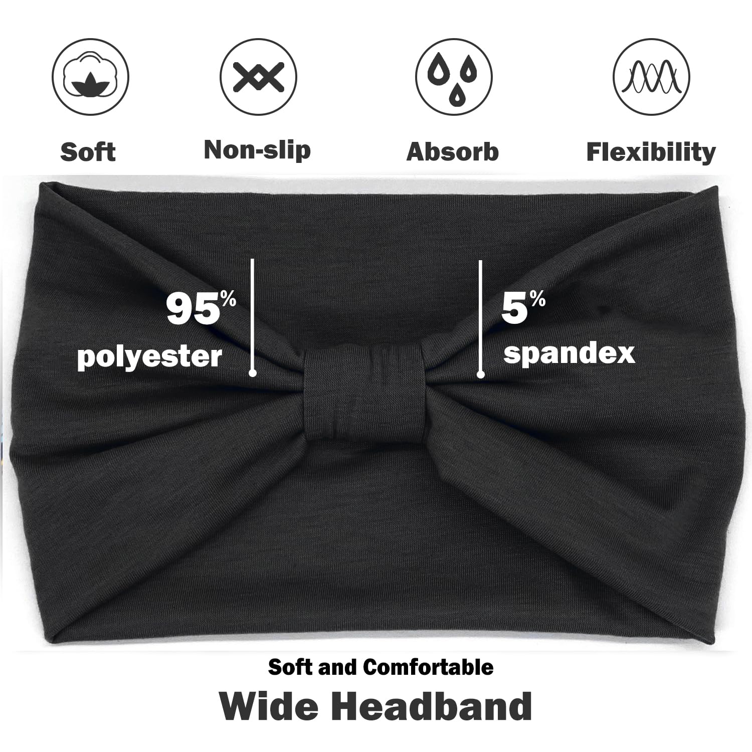 IVARYSS bandeau large noir en polyester, douceur agréable sur la peau