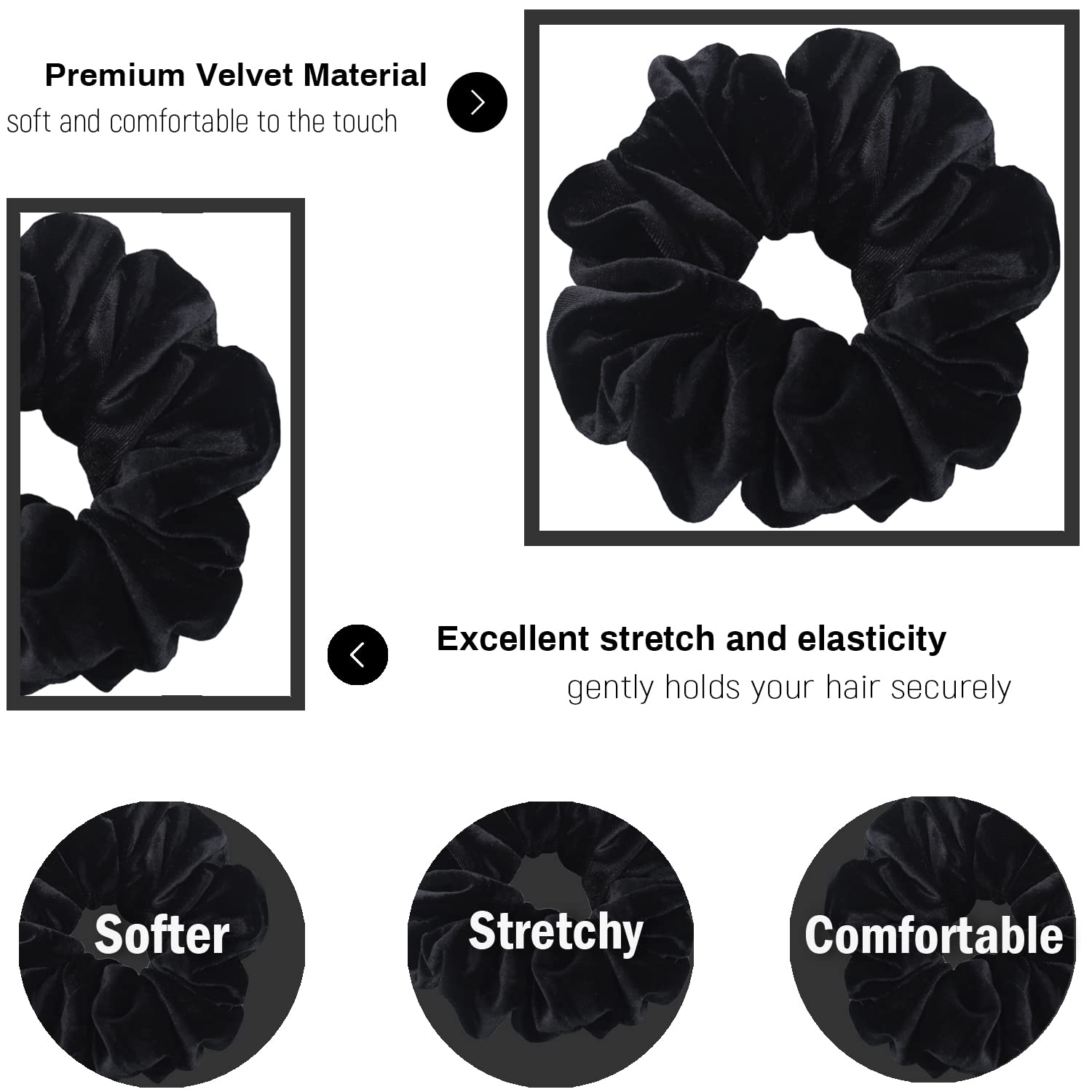 IVARYSS chouchou velours noir confort doux et polyvalent