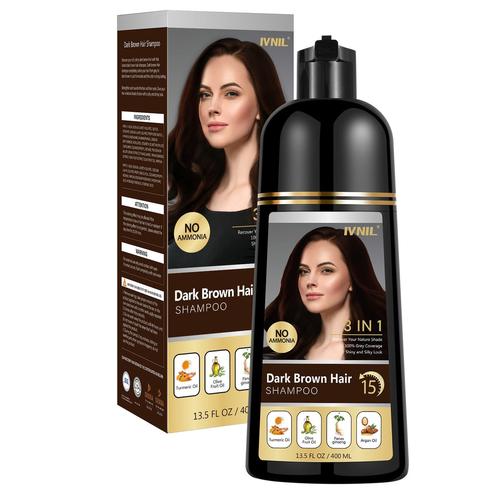 Ivnil Shampoing Colorant Brun Foncé — emballage clair et pratique pour usage domestique.