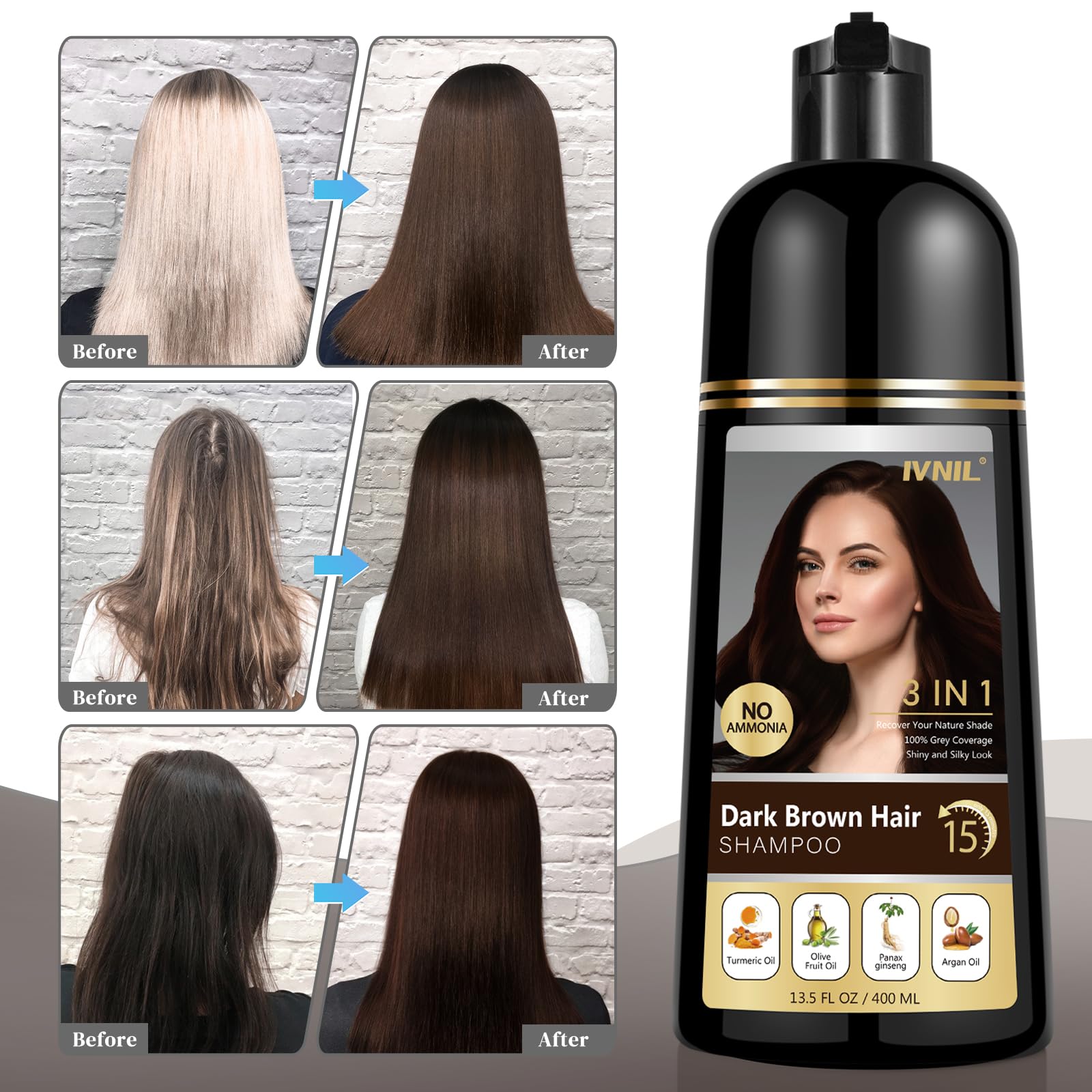 Ivnil texture crèmeuse qui mousse facilement pour une couverture homogène des cheveux gris.