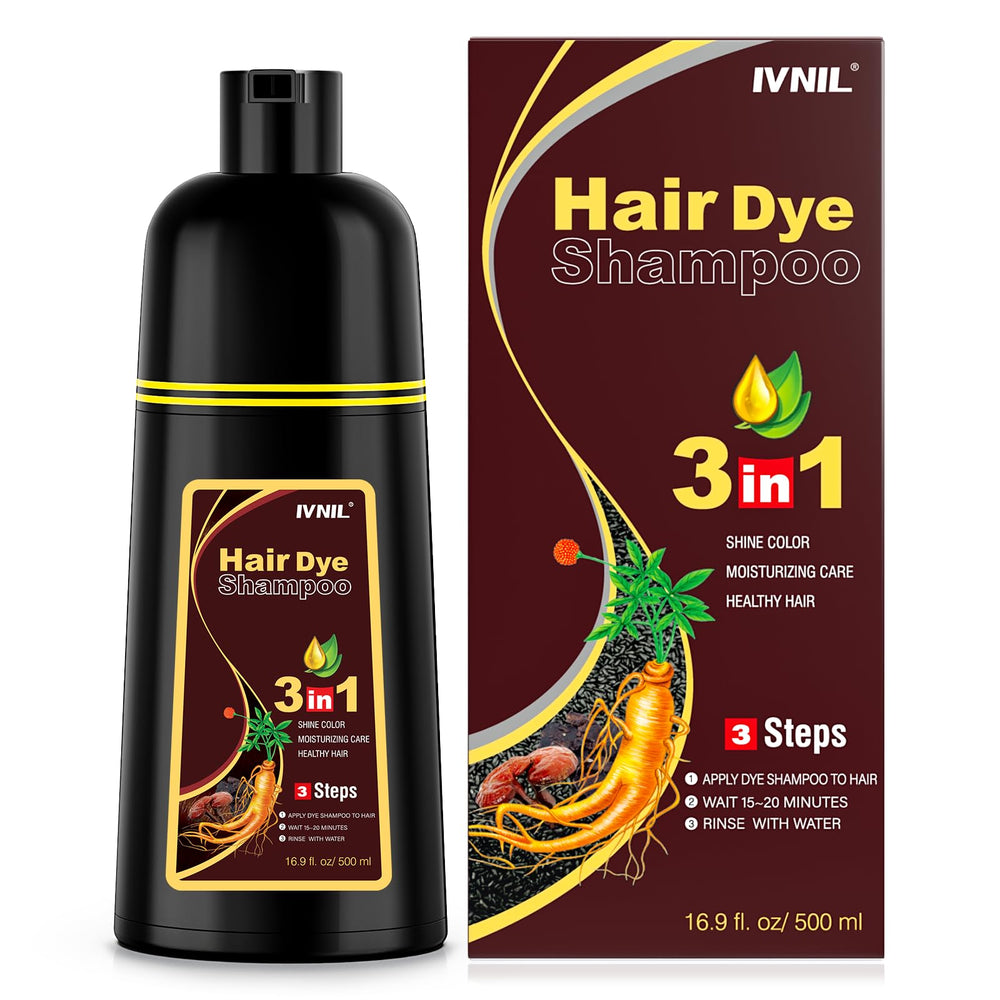 Ivnil shampooing colorant marron châtaigne en bouteille 500 ml pour coloration rapide et pratique.