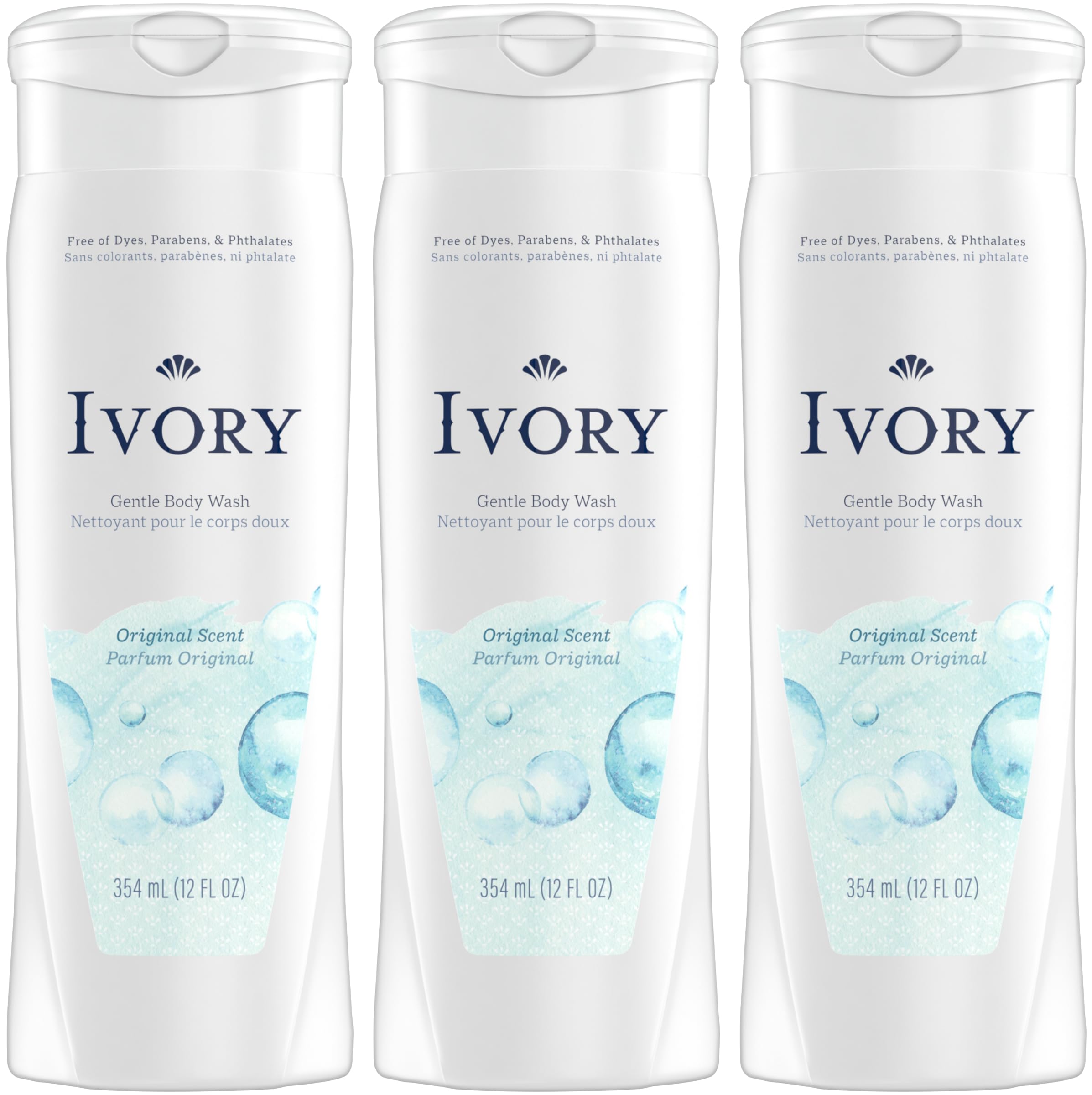 Ivory Body Wash Original bottle close-up, showcasing dye-free cleansing for sensitive skin