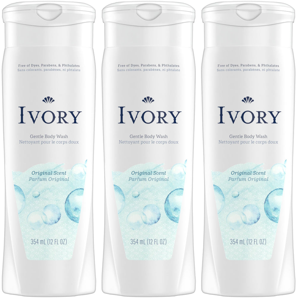 Ivory Body Wash Original bottle close-up, showcasing dye-free cleansing for sensitive skin