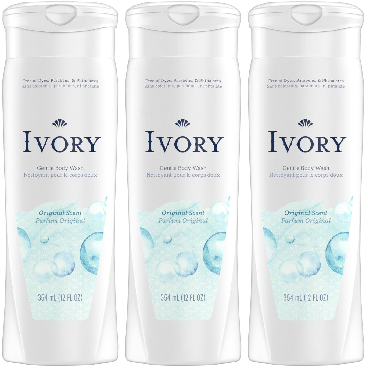 Ivory Body Wash Original bottle close-up, showcasing dye-free cleansing for sensitive skin