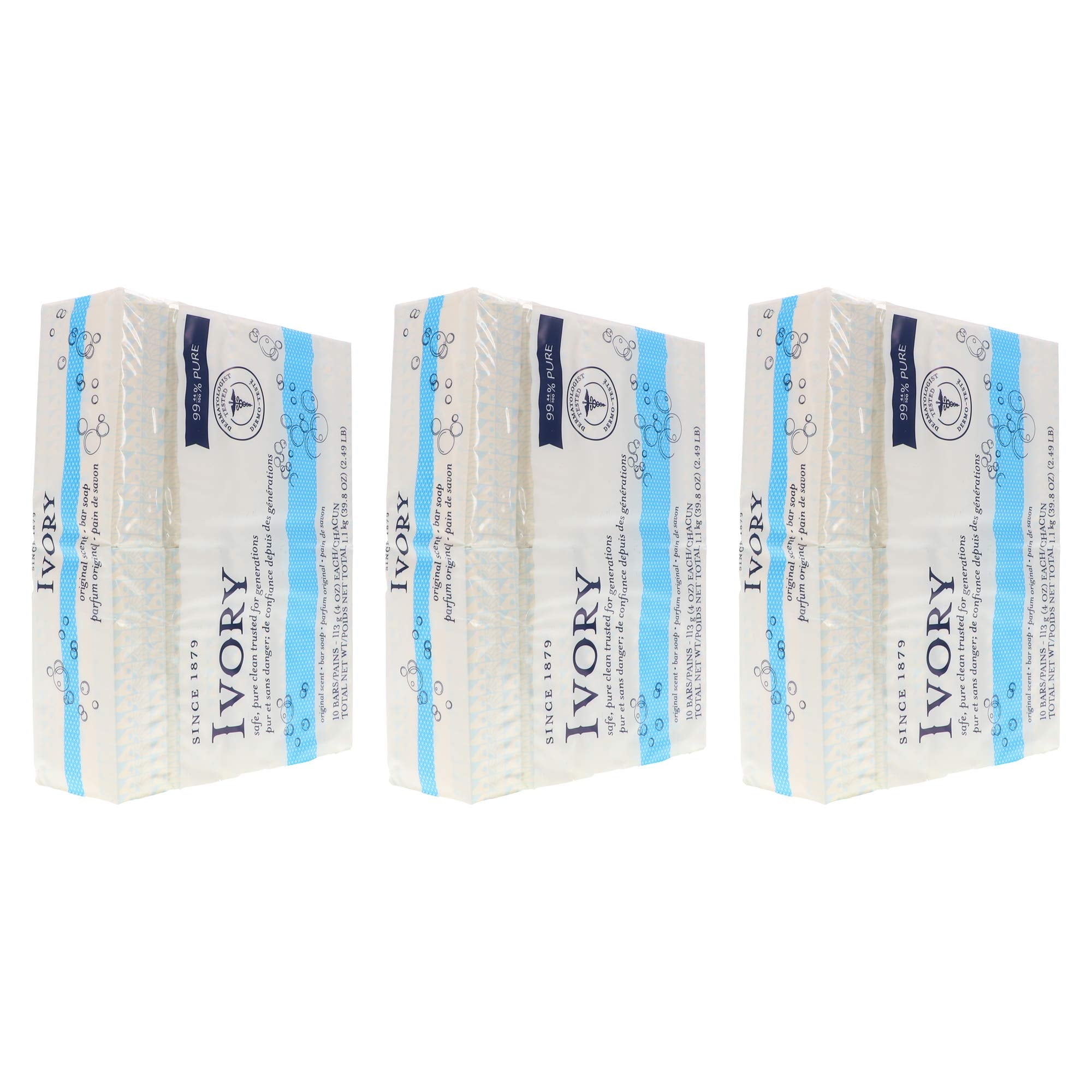 Ivory Savon Original, gros plan sur une barre 4oz sur plateau.