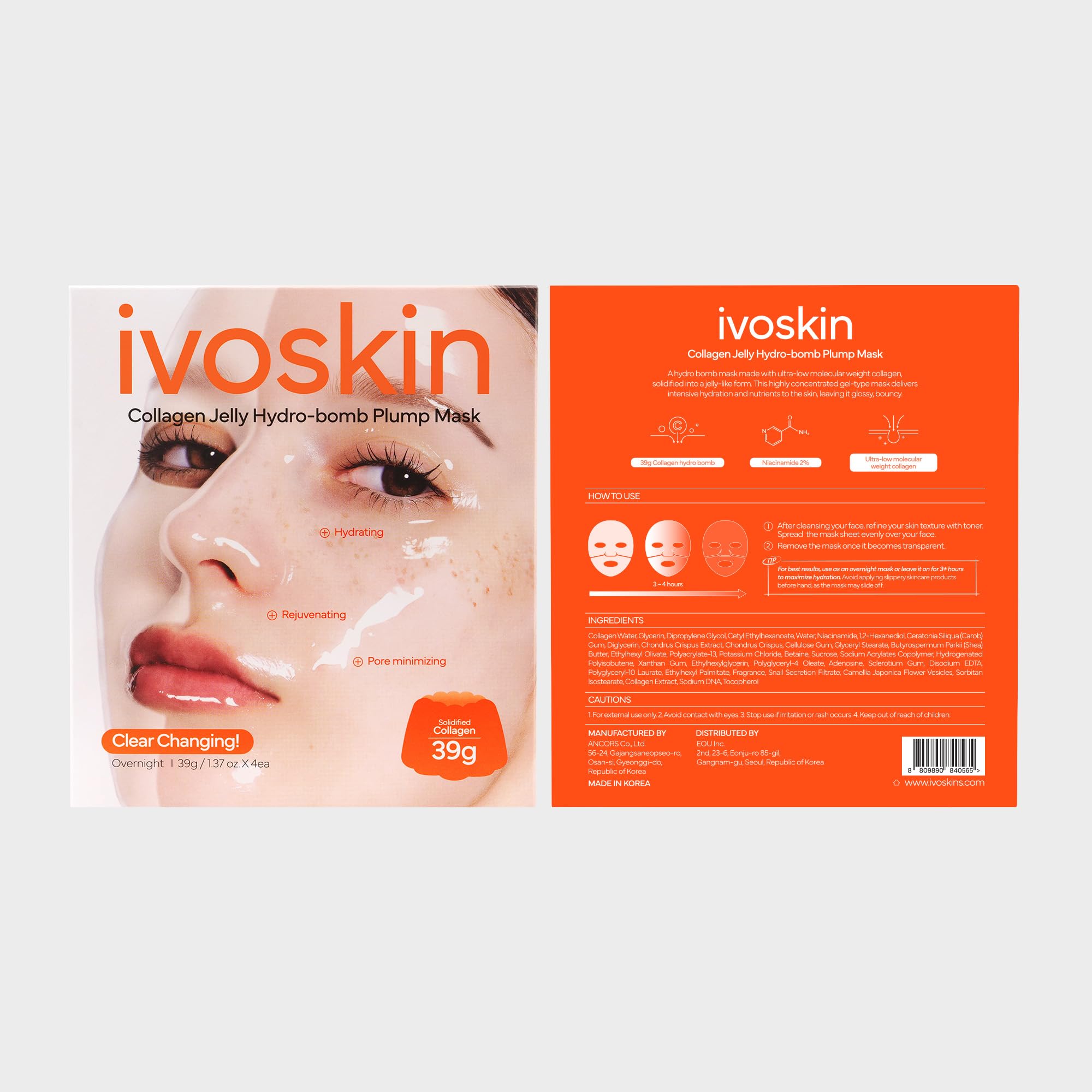 IVOSKIN Masque Collagène Gelée: simplicité d’utilisation en un seul masque.