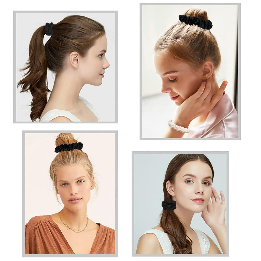 Ivyu chouchou satin noir: parfait pour queue de cheval et chignon stylisés.