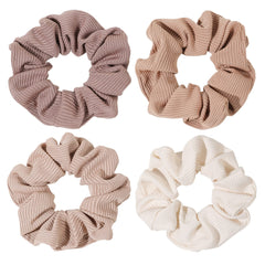 Ivyu Scrunchies coton brun ensemble 4 pièces, pratique et polyvalent.