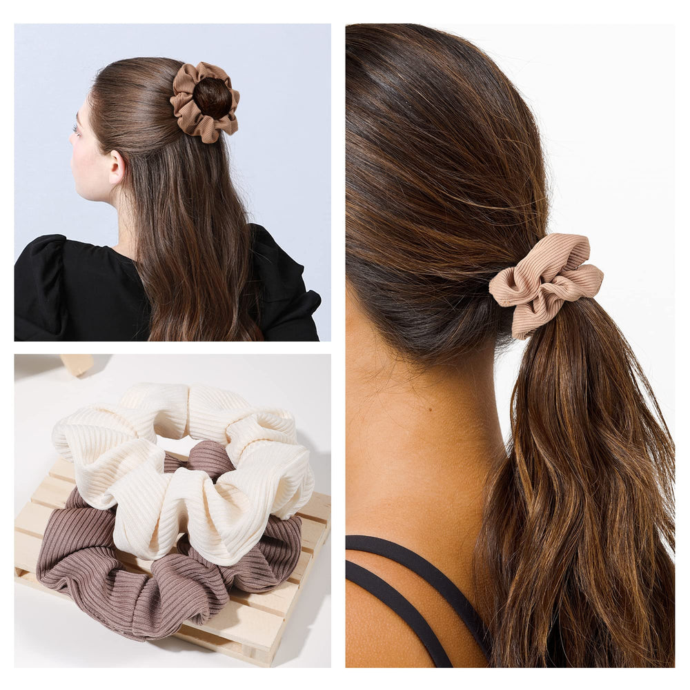 Ivyu Scrunchies coton brun, traction douce pour tous types de cheveux.