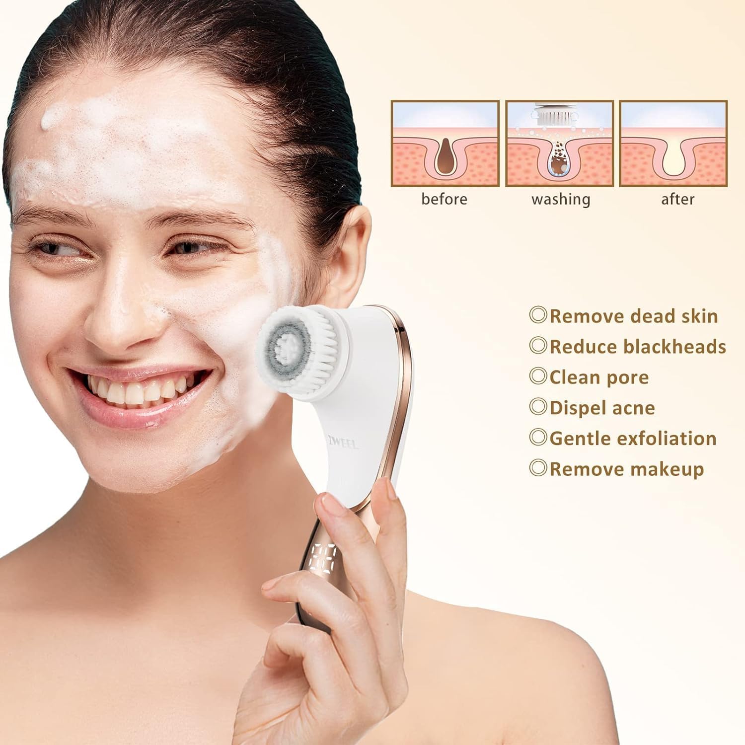 Brosse visage silicone IWEEL pour massage et soin en douceur