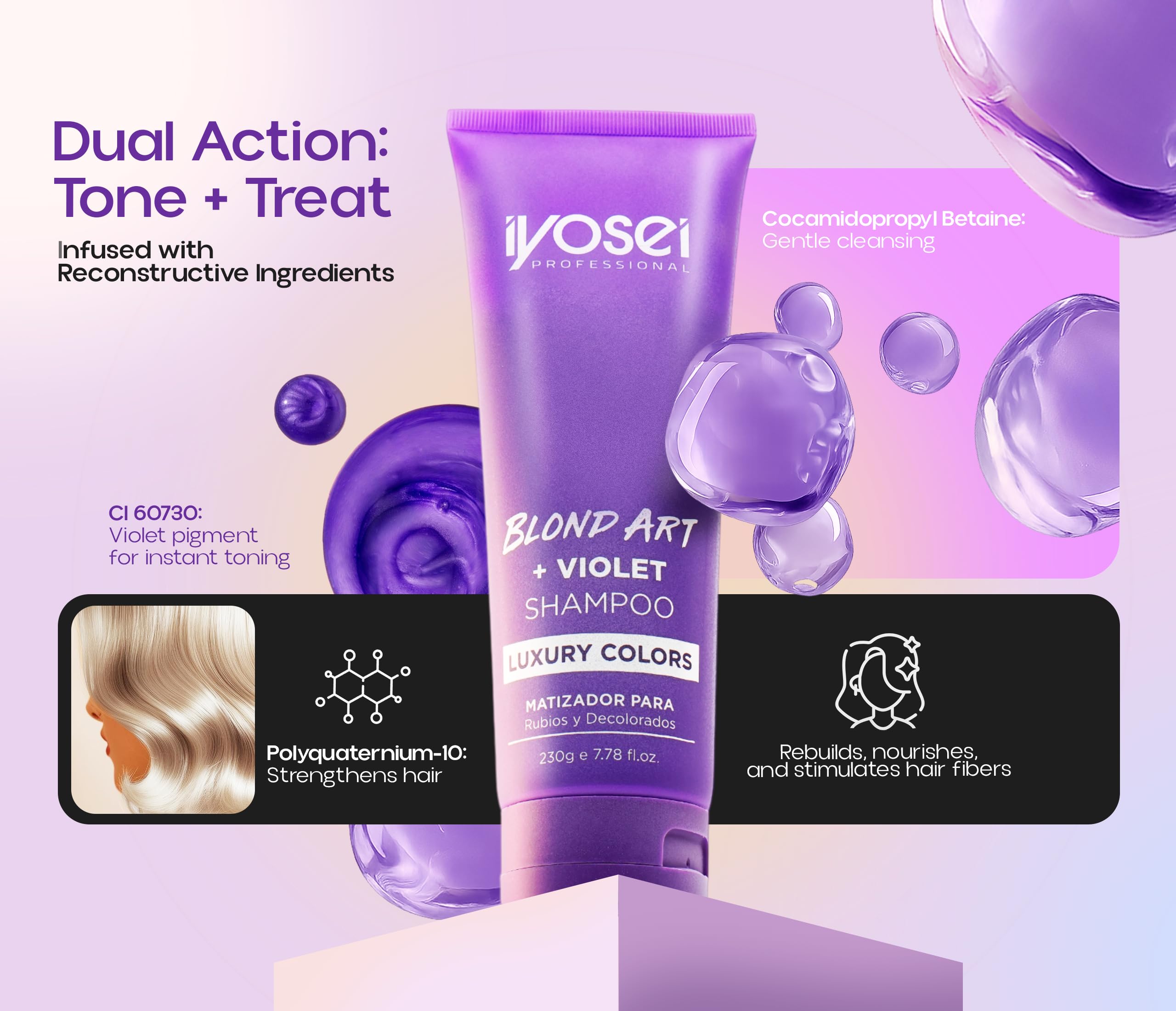 Neutralisation des teintes chaudes avec le violet IYOSEI Blond Art Violet.
