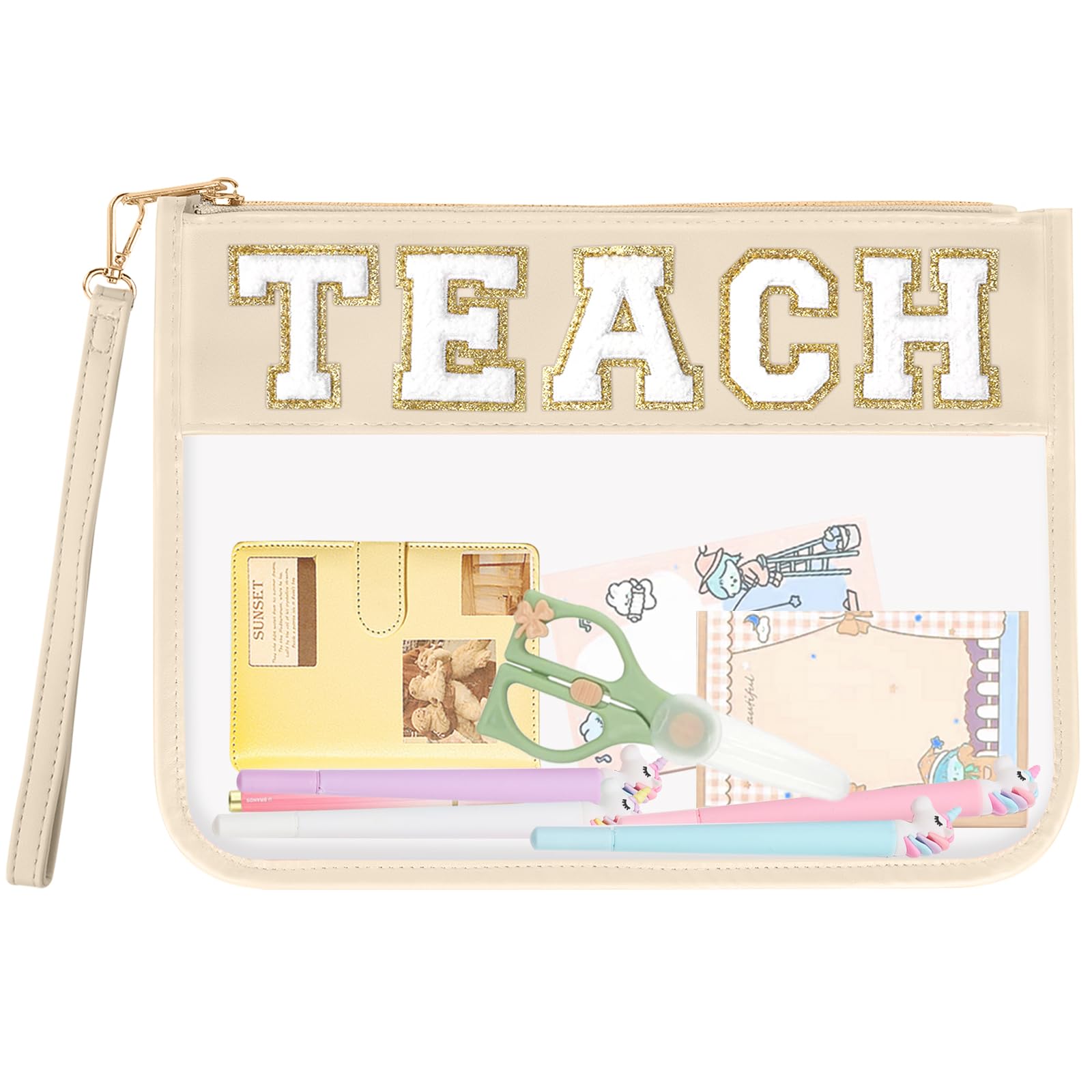 Pochette maquillage transparente Izuzta avec anse, pratique pour voyager et trier vos essentiels.