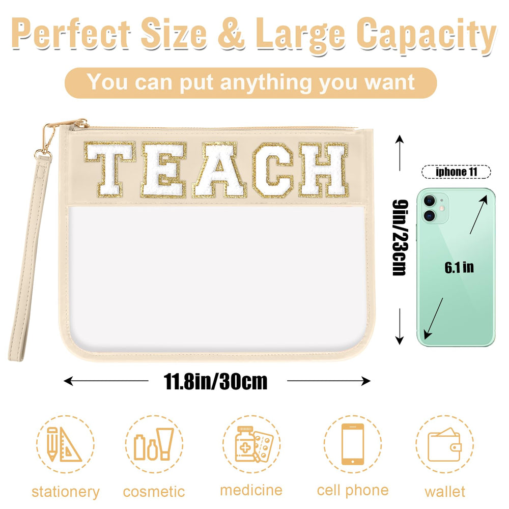 Pochette transparente Izuzta zippée avec anse, idéale pour ranger cosmétiques et petits objets.